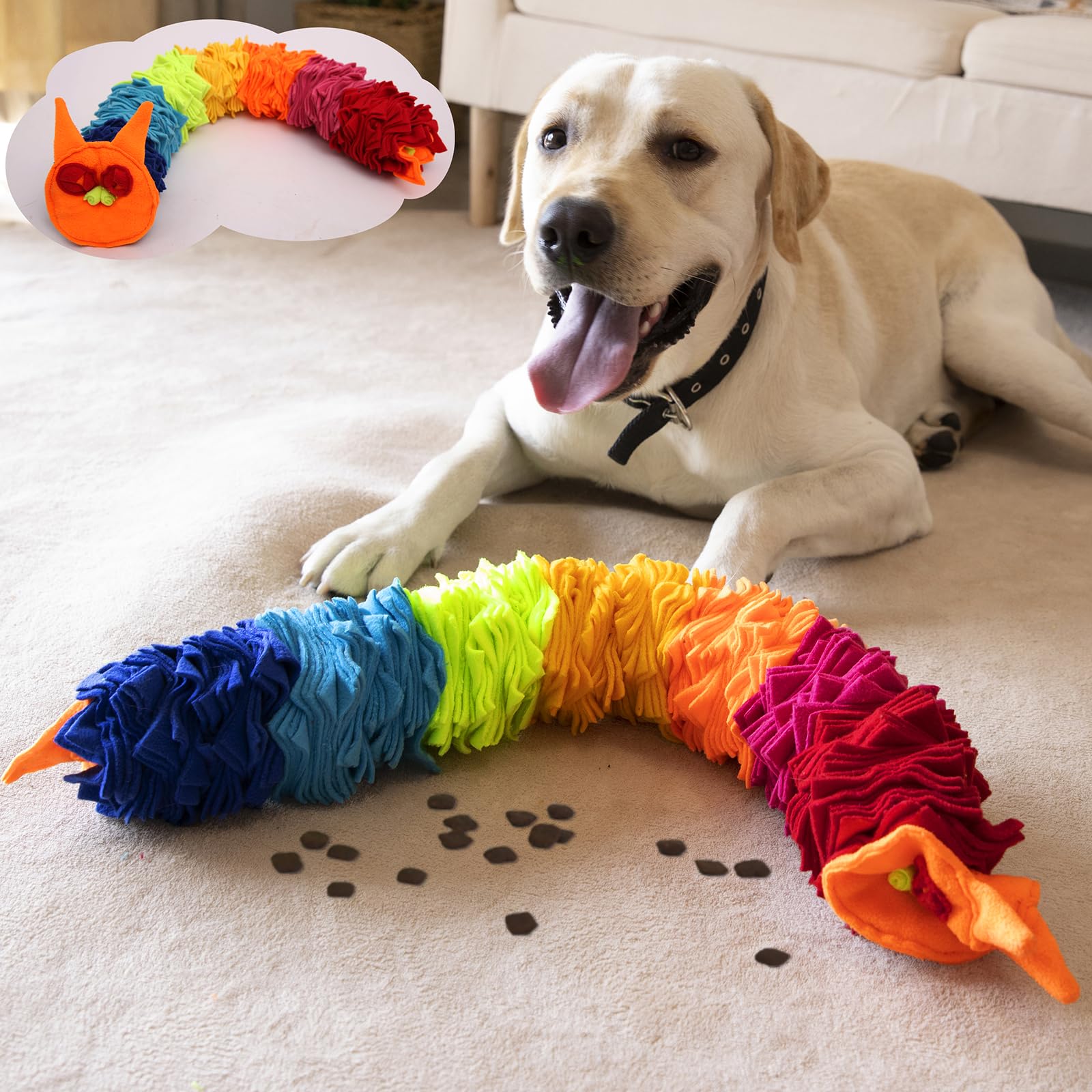 Ablechien Rainbow Interactive Dog Snuffle Snake Puzzle Toy for Mental Stimulation and Enrichment