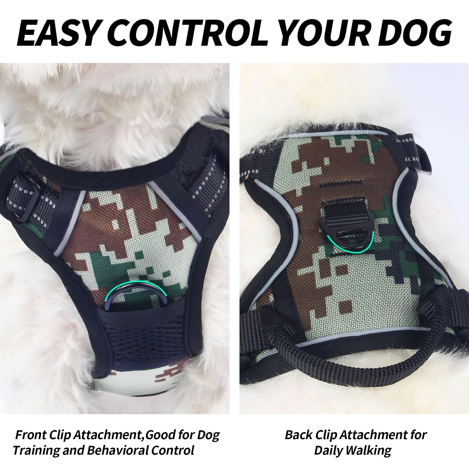 Huitban Adjustable Soft Padded Dog Harness Vest - Breathable Nylon With Safety Buckle, Easy To Put On, Front & Back Ring Attachm