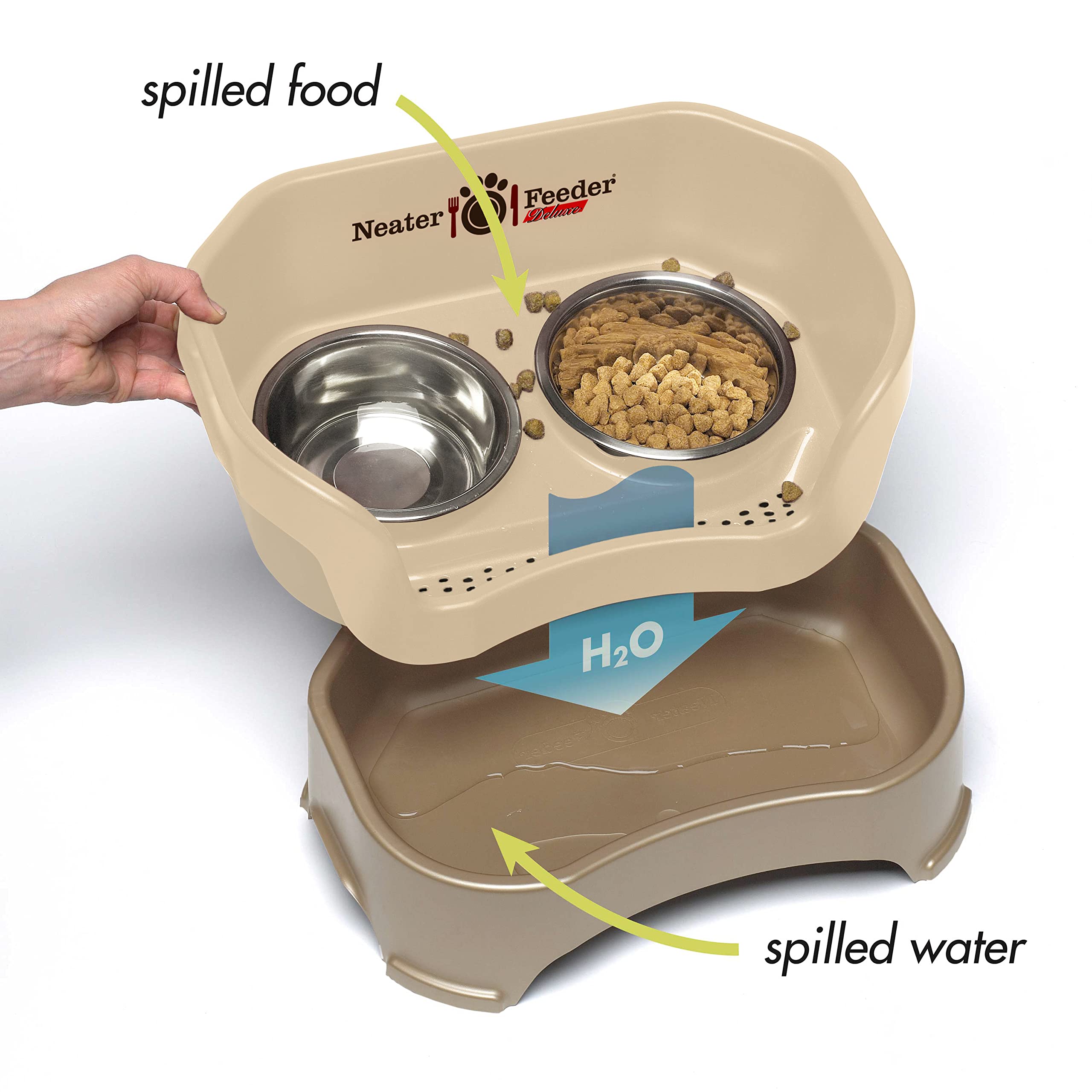 Neater Feeder Deluxe with Leg Extensions (Large + Slow Feed Bowl Combo, Gunmetal)