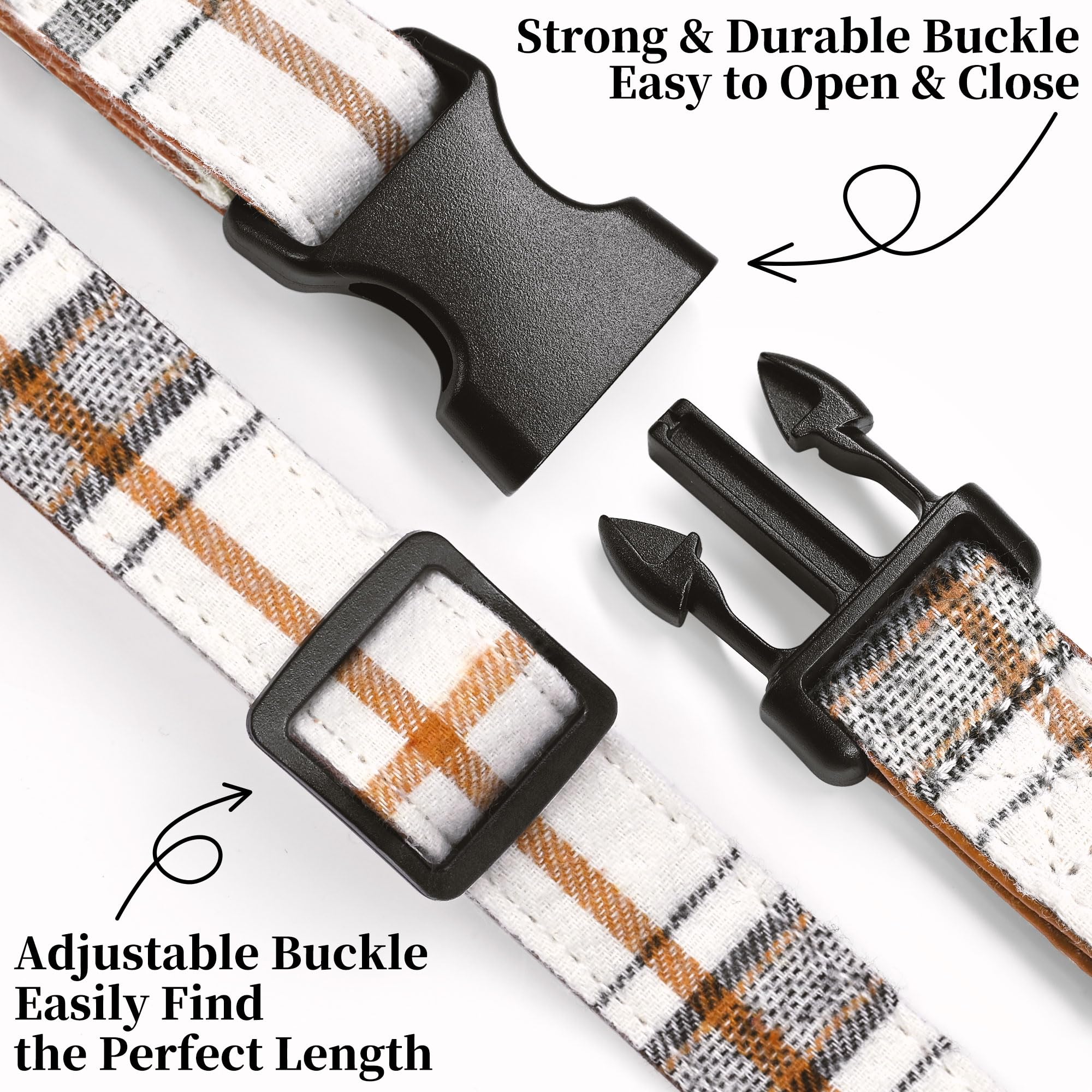Wipalor Adjustable Dog Collar Girl Boy With Detachable Bowtie, Classic Plaid Dog Collar, Soft Leather Cotton Dog Collars For Med