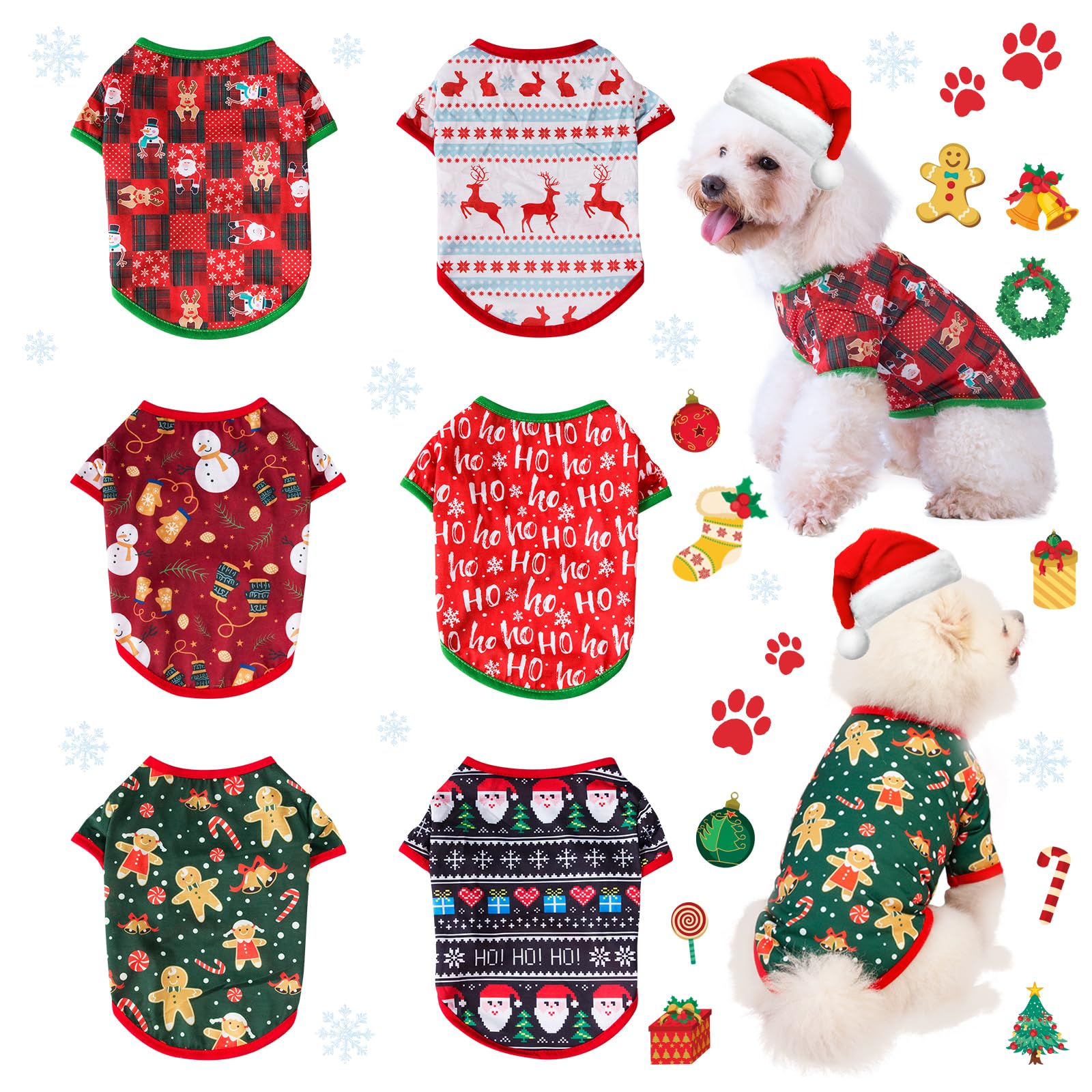 Katolk 6 Pieces Christmas Dog Clothes For Small Dogs, Soft And Breathable Pet Shirt, Winter Puppy Kitten Vest Printed Dog Shirts