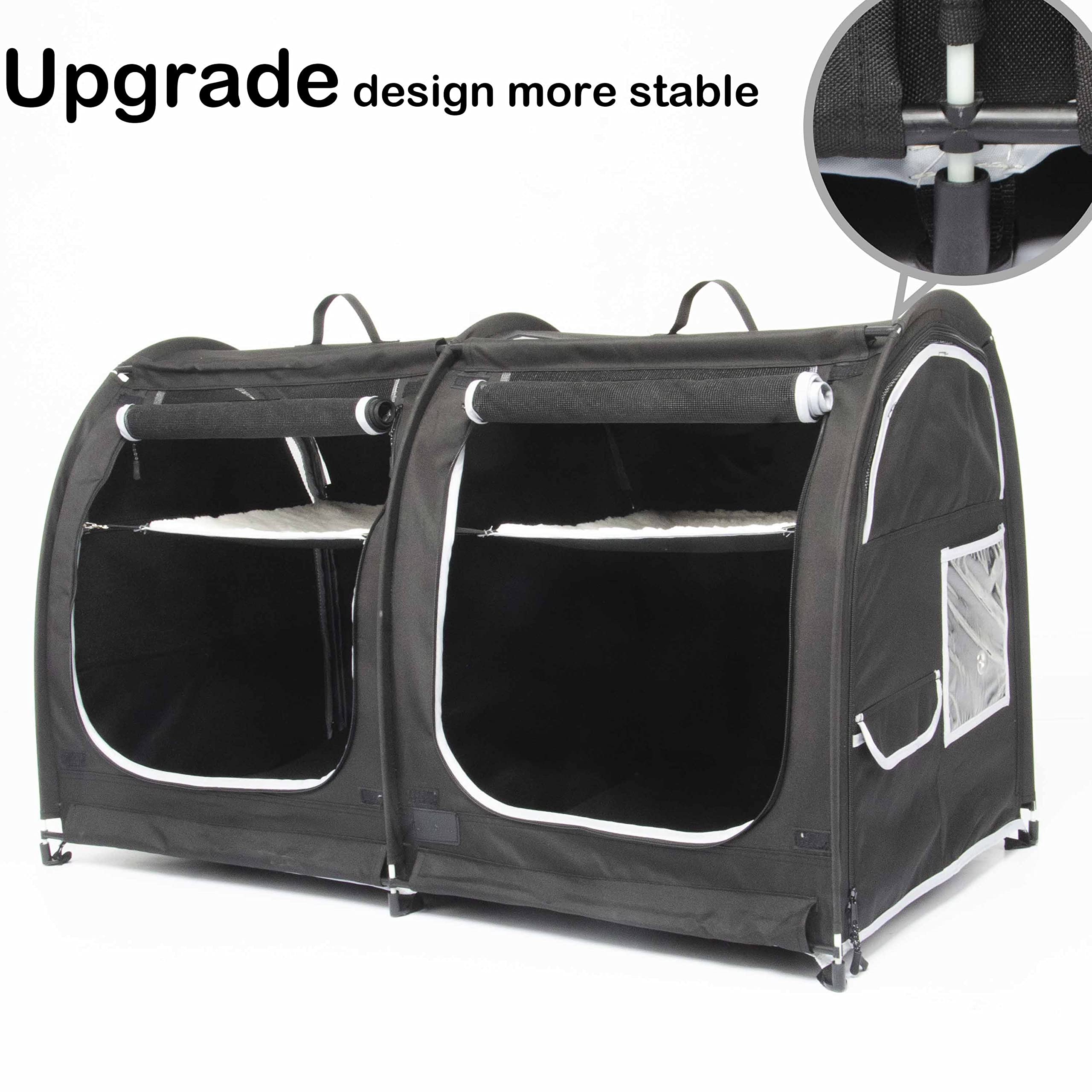 Porayhut Portable Cat Carrier - Collapsible Cat Condo with Hammocks, Mats, and Litter Box - Black - 9x9x2.5 inches