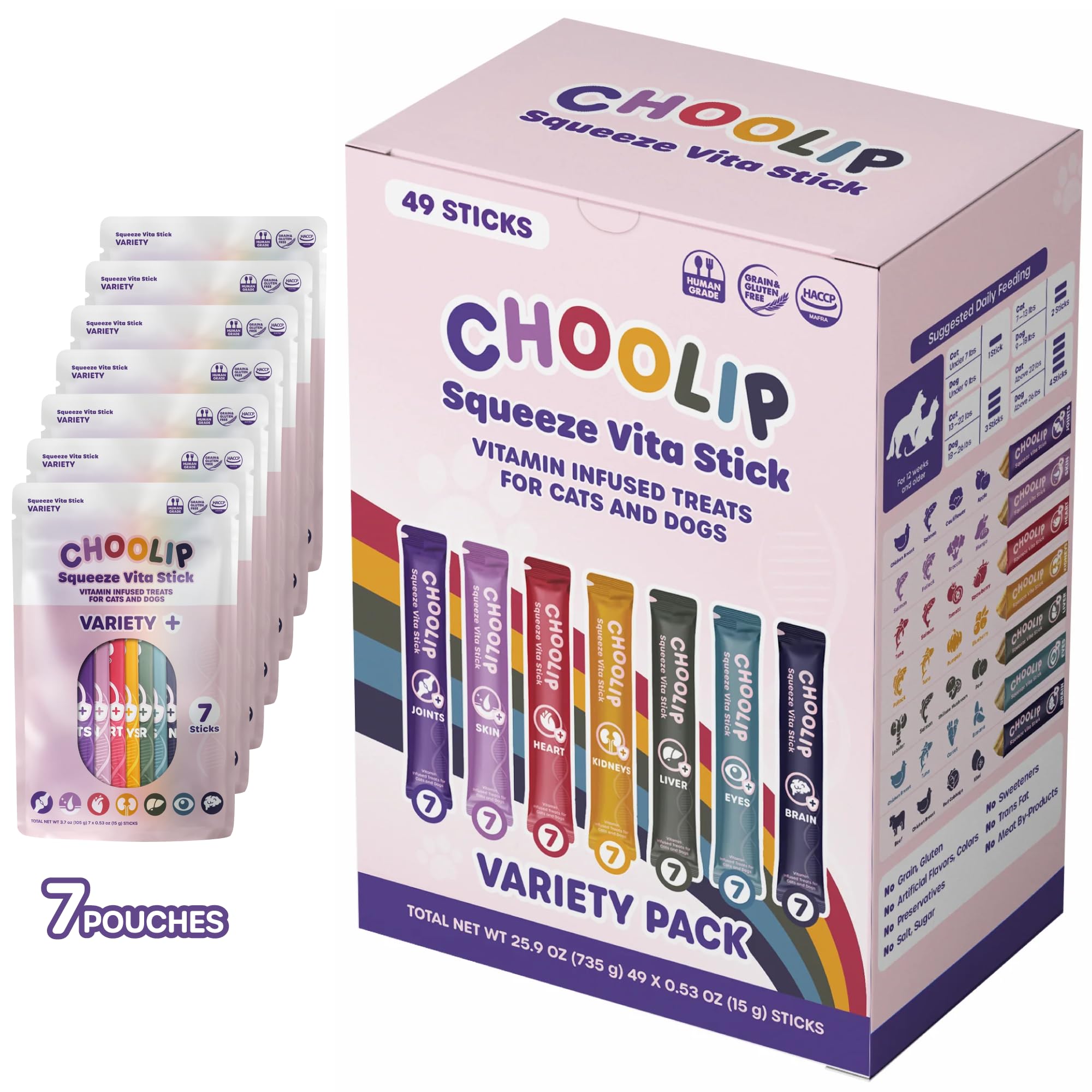 Choolip Squeeze Vita Stick Cute Cat Treats Infused with Brain Support Cat Vitamins. 49x Individually Wrapped Cat Treats That Dog