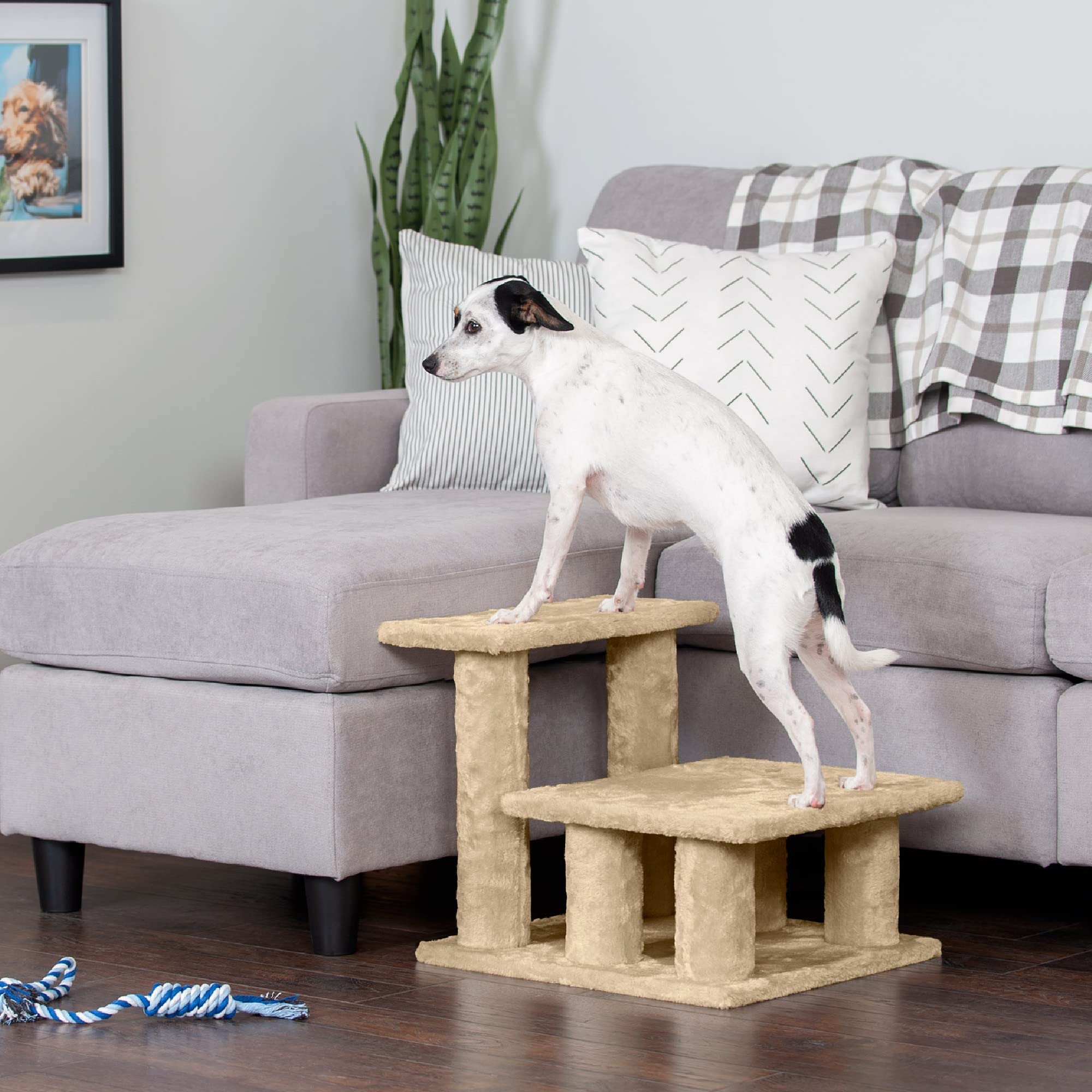 Furhaven Steady Paws Multi-Step Pet Stairs For High Beds & Sofas - Cream, 3-Step