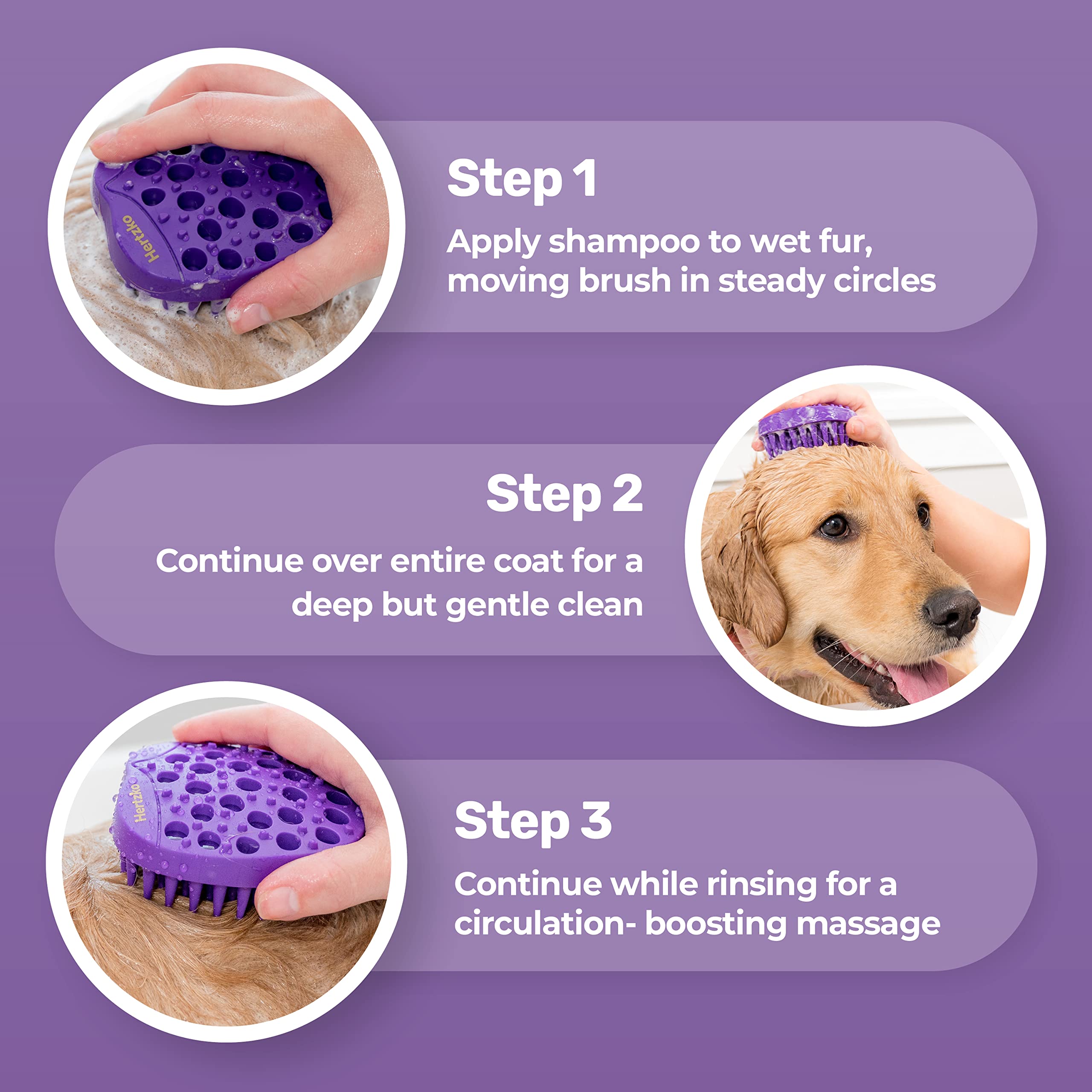 Hertzko Pet Bath & Massage Brush - Dog Bath Brush Scrubber for Shampooing and Massaging Dogs, Cats, Small Animals, Short/Long Ha