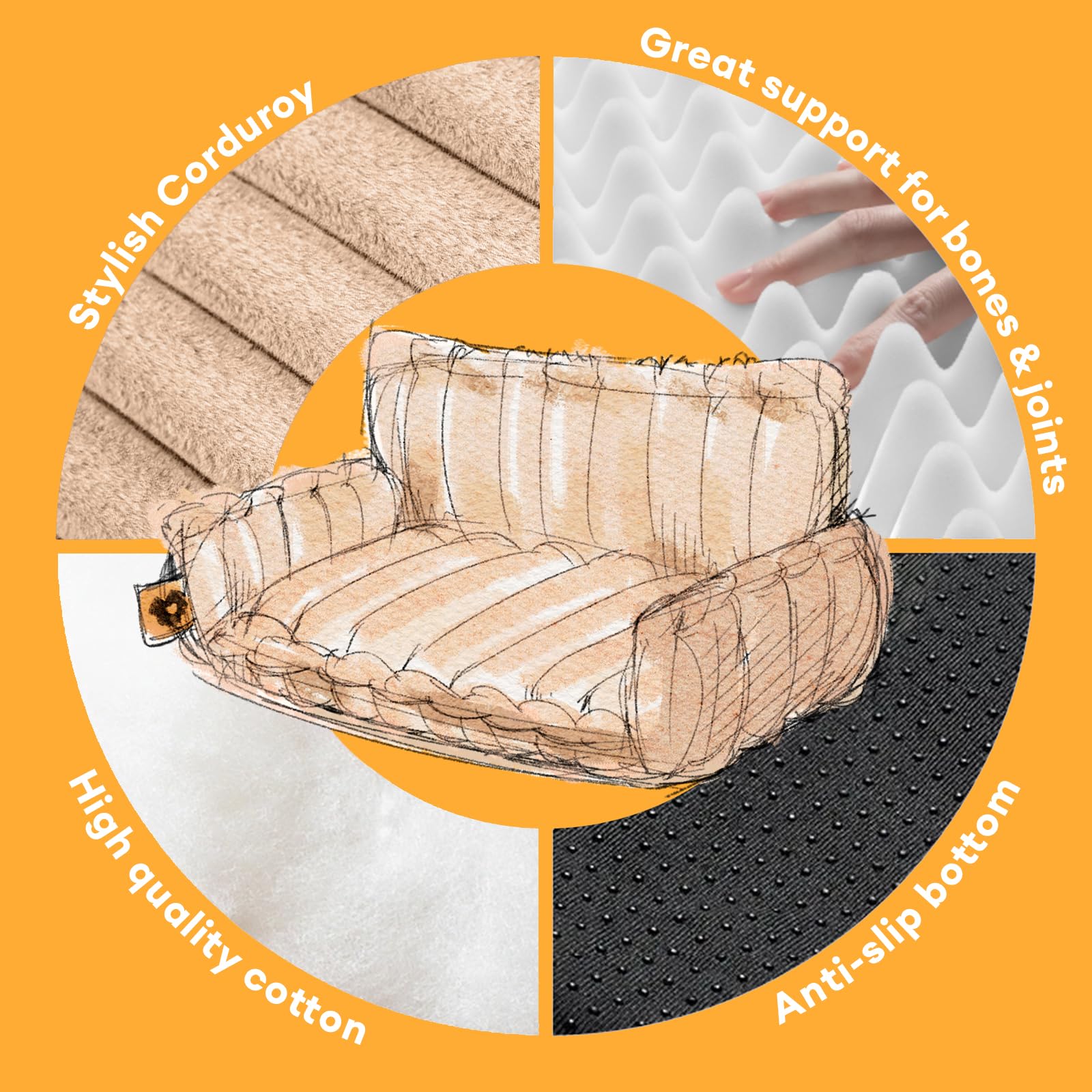 Funny Fuzzy Dog Bed For Small Dogs - Orthopedic Dog Sofa With Removable Washable Cover And Anti-Slip Bottom, Supportive Foam Pet