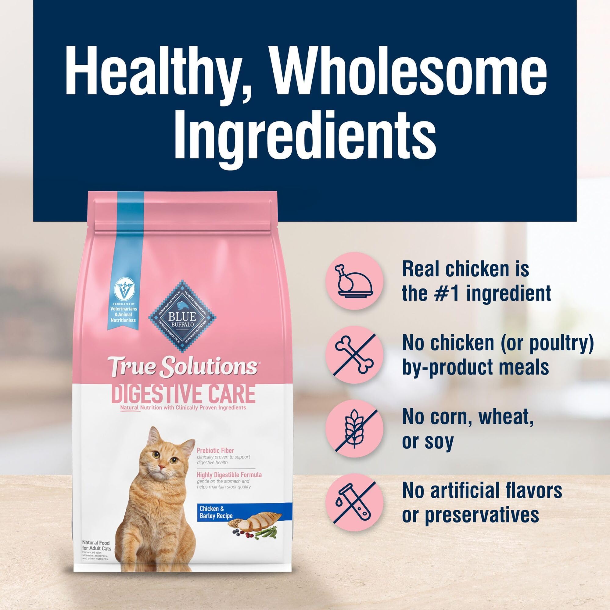 Blue Buffalo True Solutions Blissful Belly Digestive Care Natural Dry Food for Adult Cats, Chicken, 11-lb. Bag