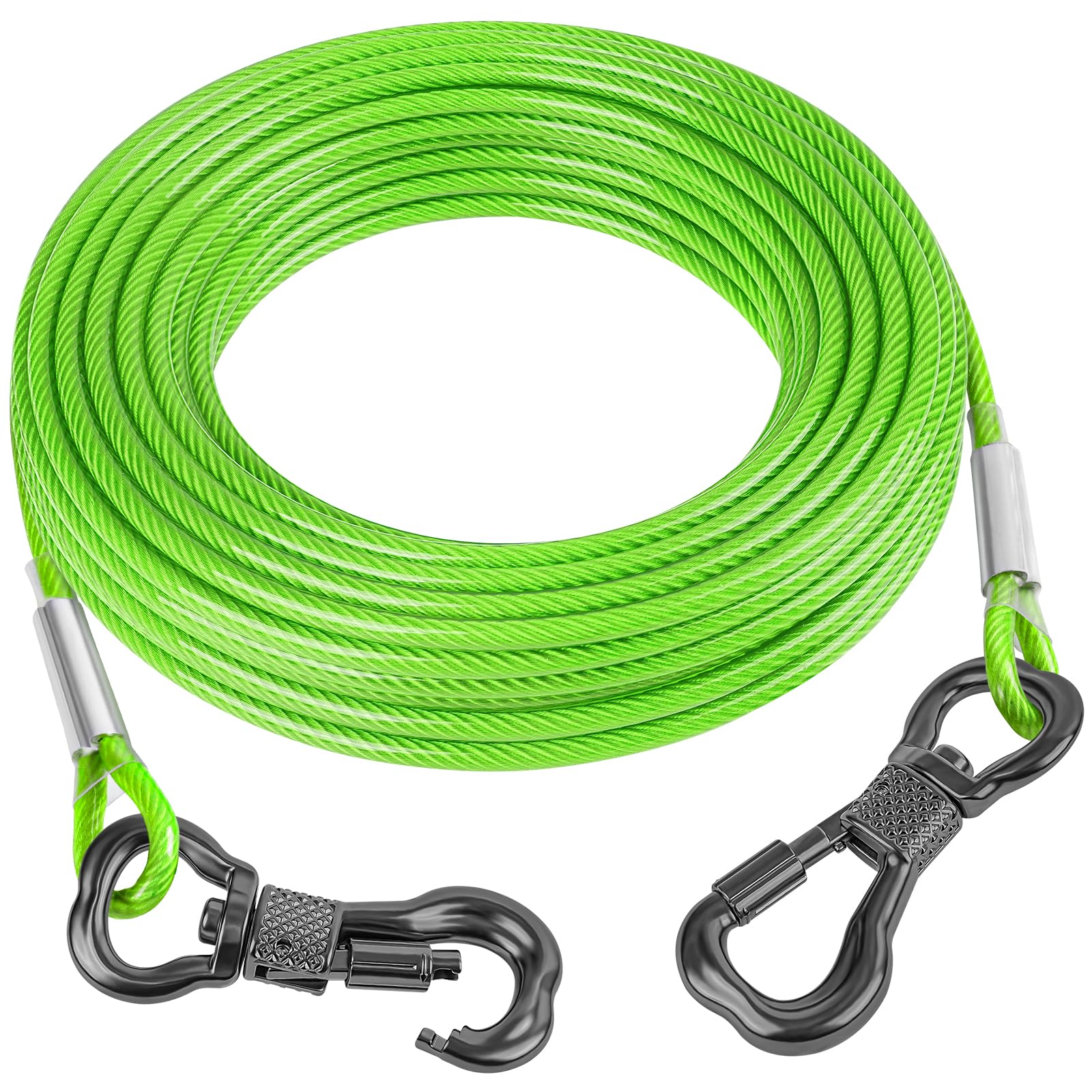 Tresbro 15Ft Reflective Tie Out Cable For Dogs Up To 250 Pounds, Steel Wire Lead Leash Cable With Stainless Rotatable Clip, Ligh
