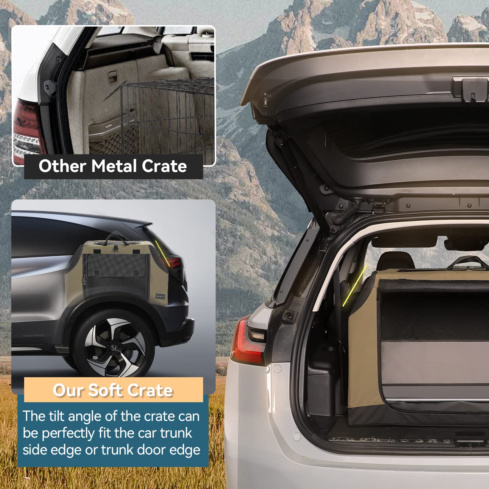 Petsfit Soft Dog Crate With Tilt Angle 36 Inch, Fit For Car Seats And Trunks, Multiple Carrying Options, Chew Proof Ideal For Dog Travel