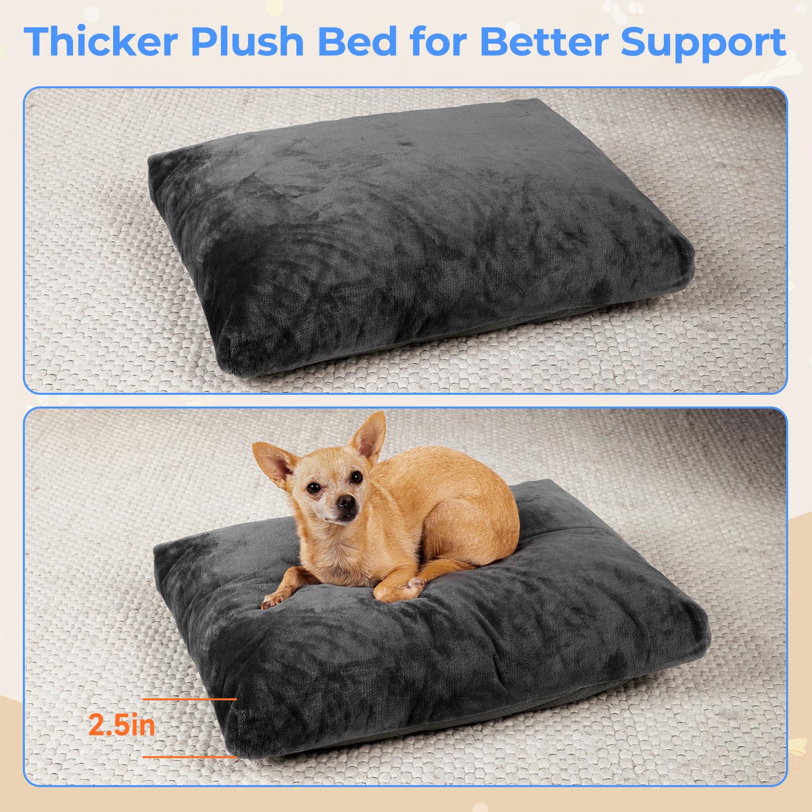 OhGeni Comfort Fluffy Dog Bed with Removable Washable Cover & Waterproof Lining, Chew Proof & Non-Slip Soft Crate Bed for Large,