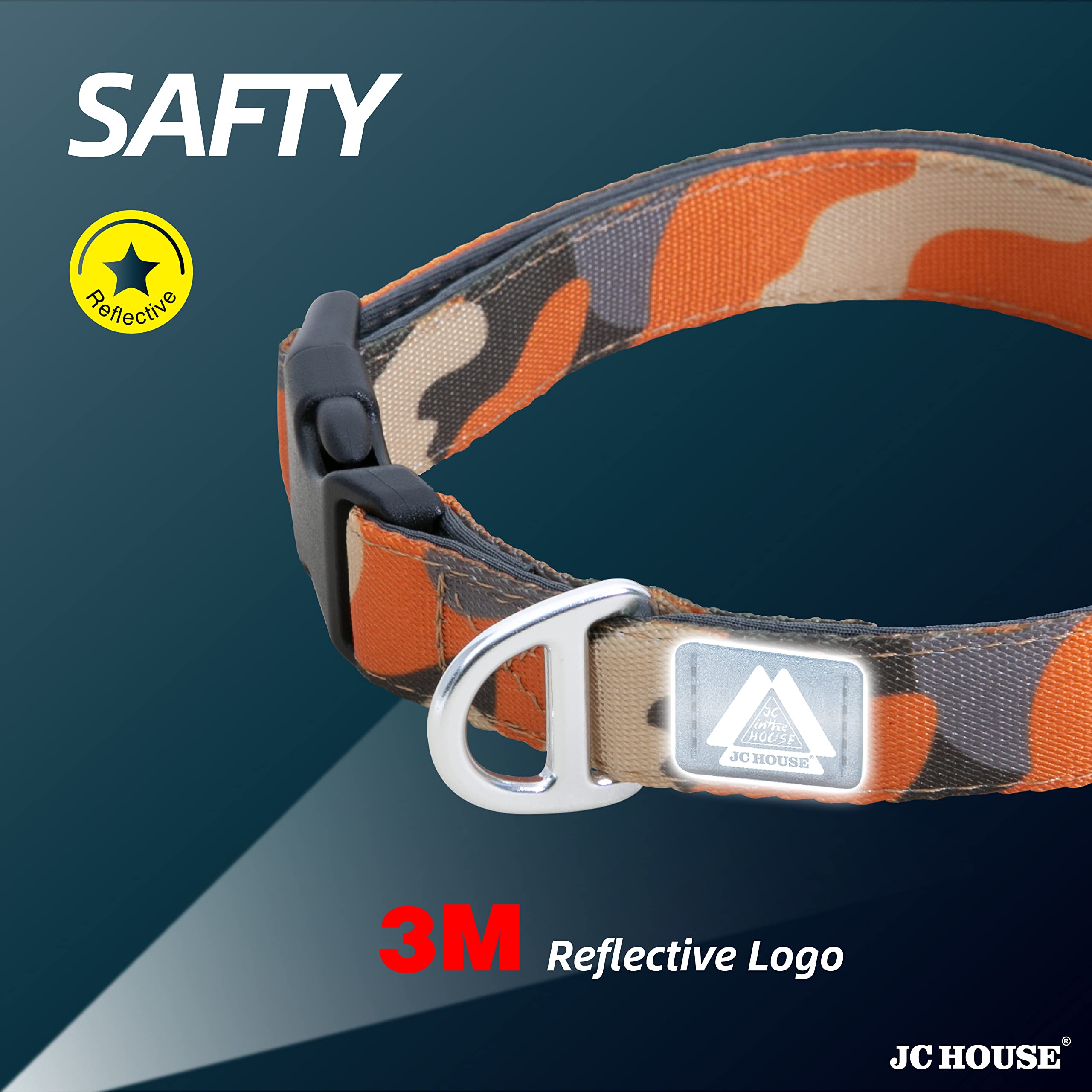 Jc House Soft Padded Dog Collar, Neck 16-25, Adjustable Heavy Duty Collar With 3M Reflective Logo For Medium, Large Dogs, Camo O