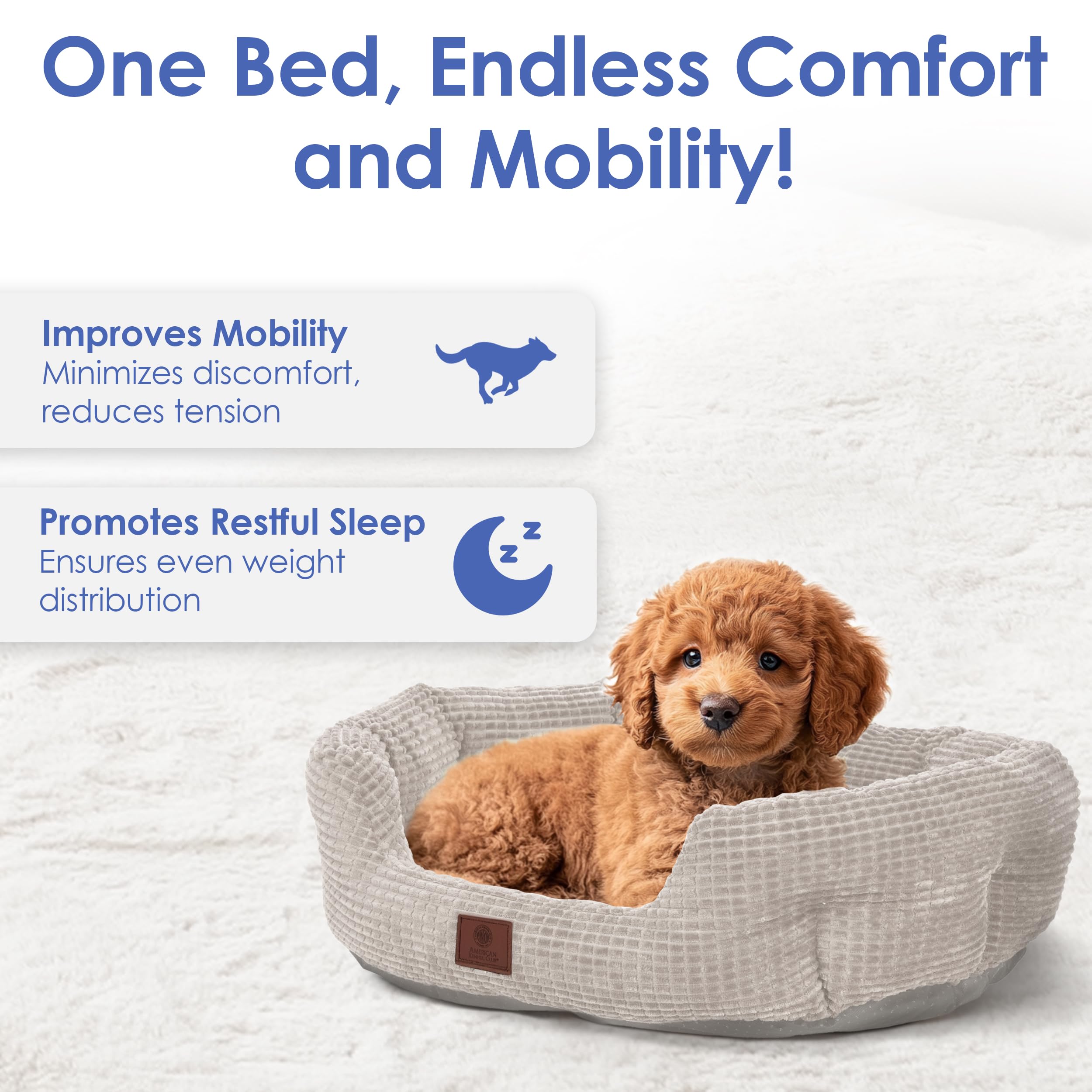 American Kennel Club 26' Clamshell Cuddler Dog Bed - Plush Popcorn Texture, Washable, Non-Slip, For Medium & Large Dogs