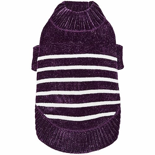 Blueberry Pet Cozy Soft Chenille Classy Striped Dog Sweater In Dark Plum, Back Length 10', Pack Of 1 Clothes For Dogs