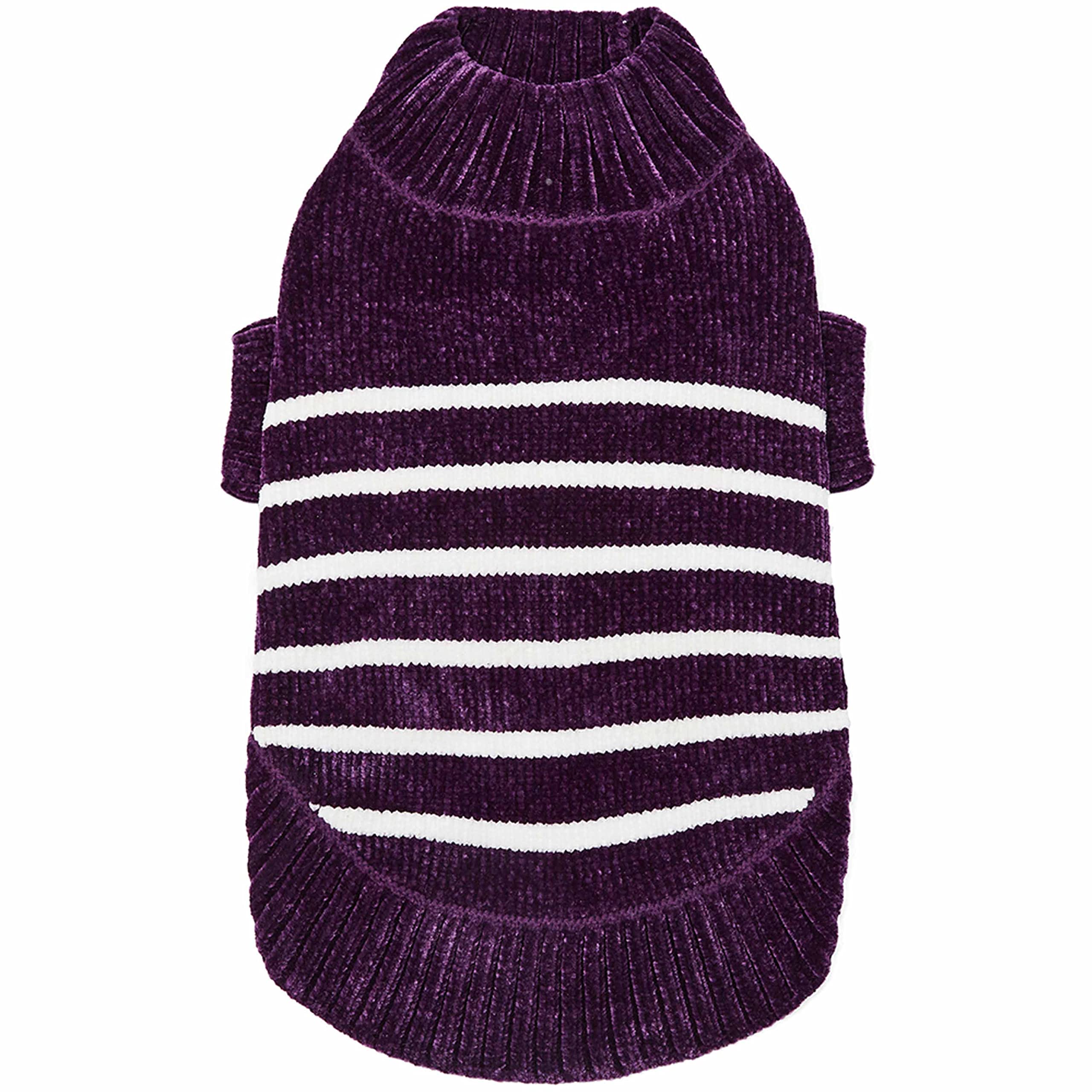 Blueberry Pet Cozy Soft Chenille Classy Striped Dog Sweater In Dark Plum, Back Length 10', Pack Of 1 Clothes For Dogs