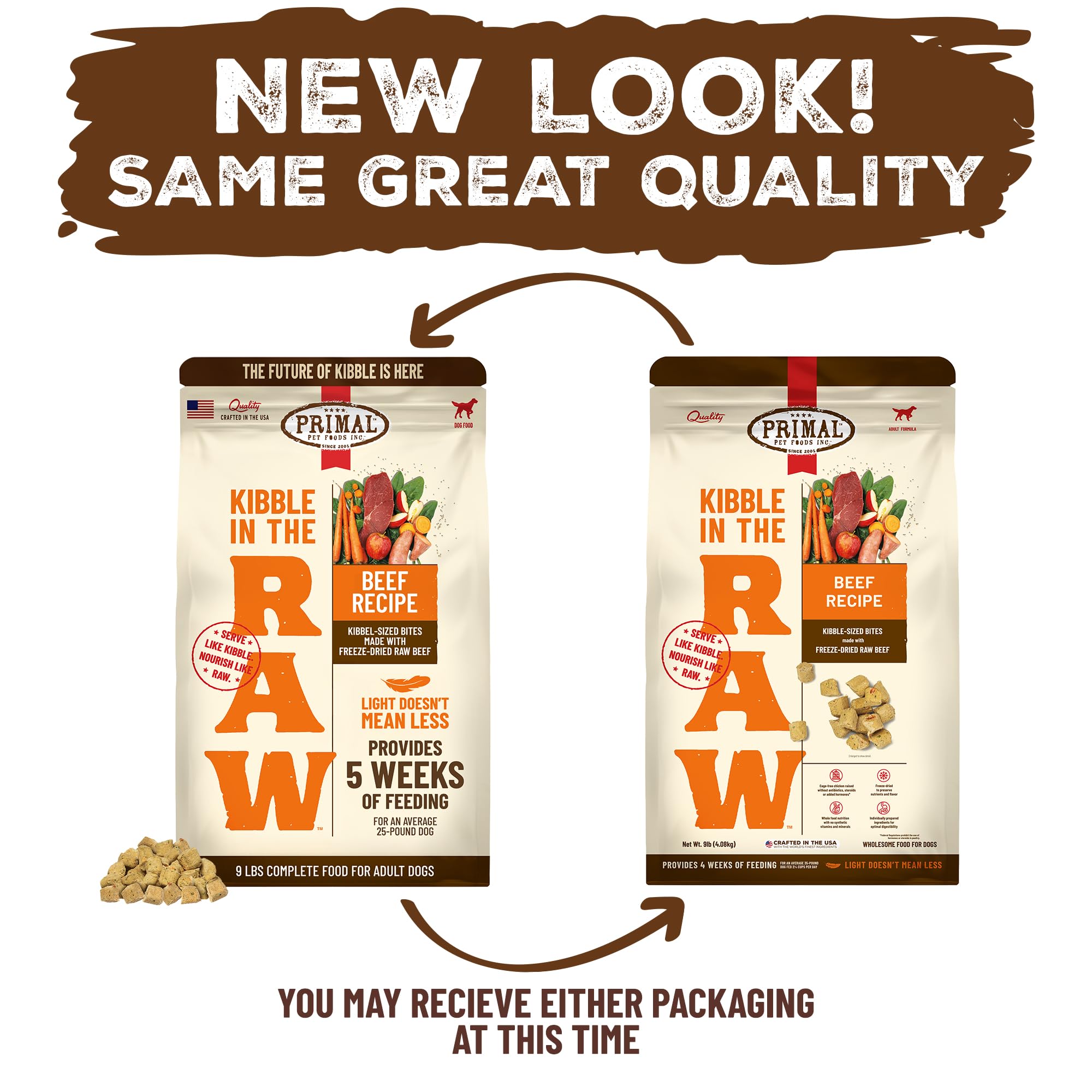 Primal Kibble in The Raw, Freeze Dried Dog Food, Beef, Scoop & Serve, Made with Raw Protein, Whole Ingredient Nutrition, Crafted