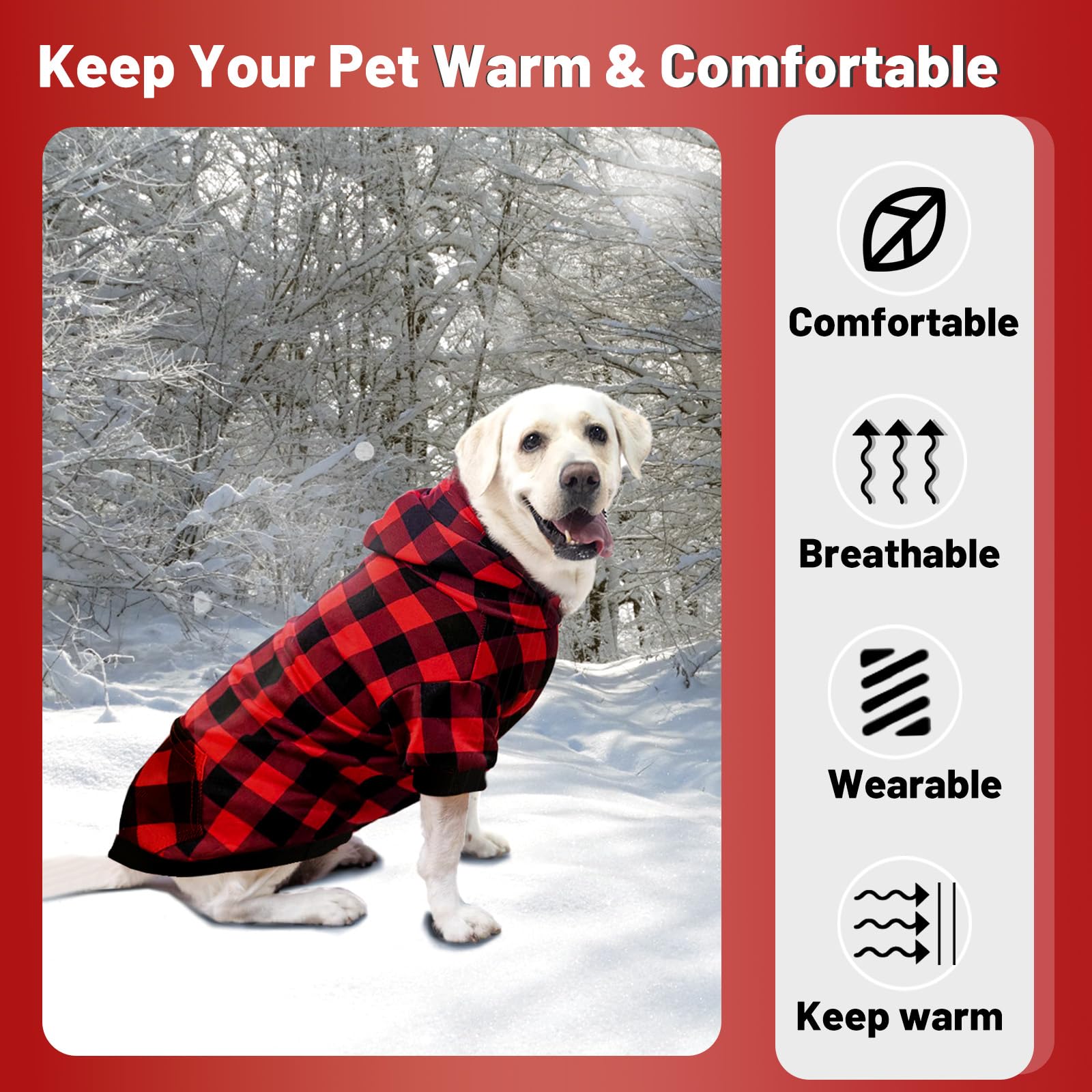Plaid Dog Hoodie Sweatshirt, Soft Fleece Dog Warm Coat With Pocket, Medium Size For Dogs & Cats