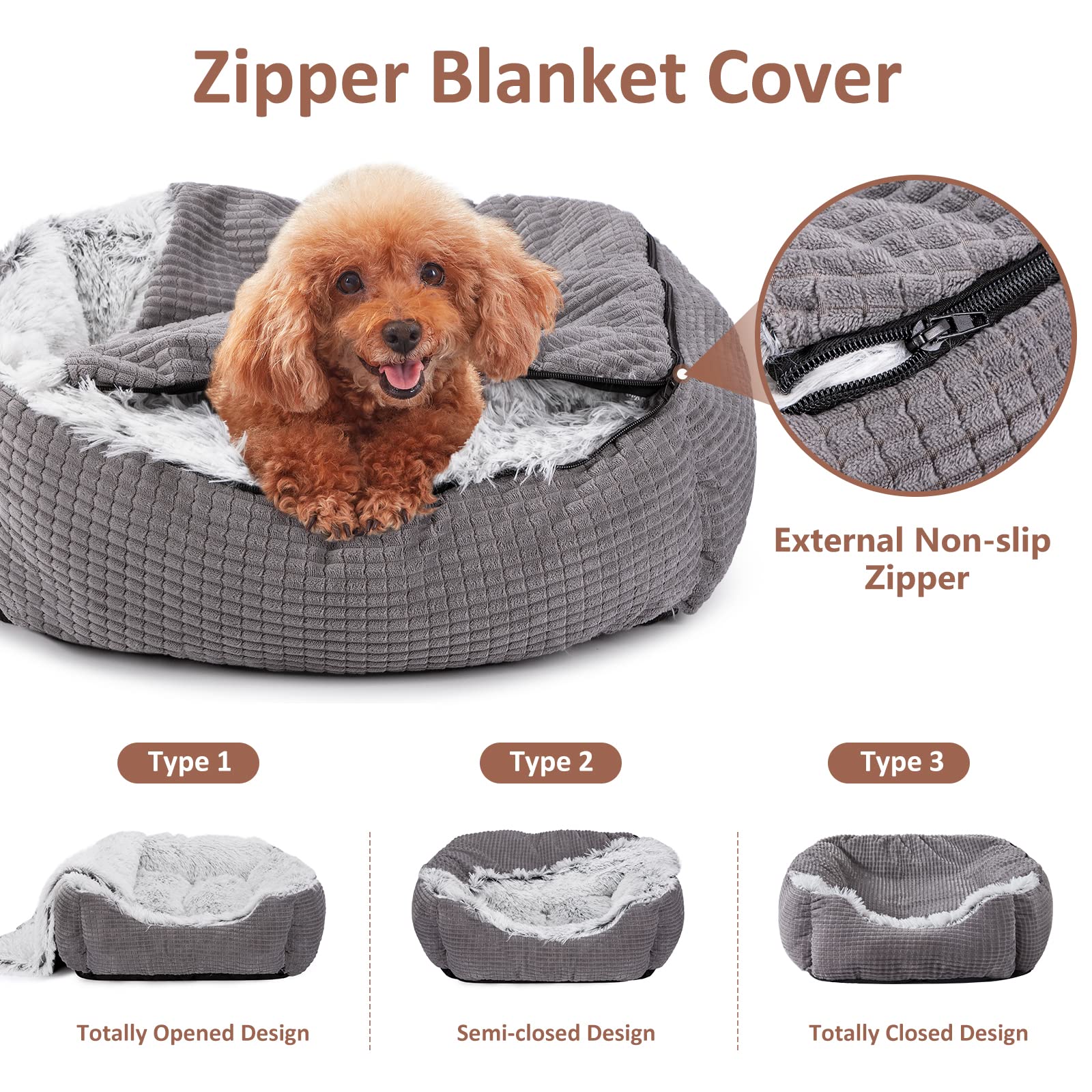 MIXJOY Rectangle Cave Hooded Dog Bed, 25" Grey, Warm Orthopedic Puppy Blanket, Machine Washable, Ideal for Medium to Large Dogs