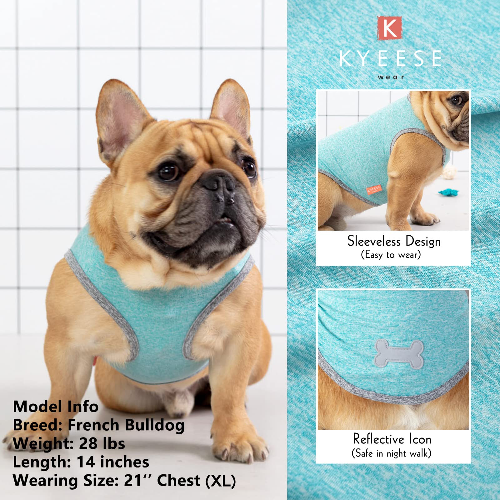 KYEESE Dog Shirts 2 Pack - Quick Dry Soft Stretchy T-Shirts, Sun Protection, Small (4-7lbs), Grey & Blue
