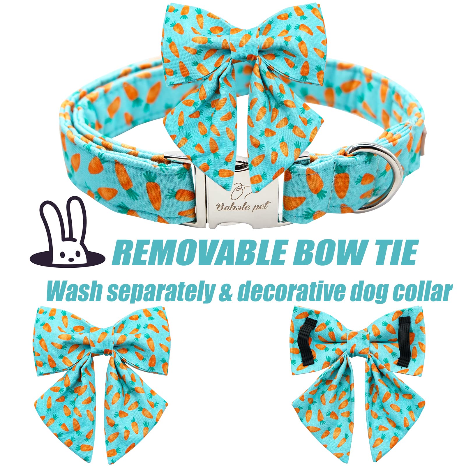 Babole Pet Dog Collar Easter Gift With Tie,Carrot Male Dog Collar With Safety Metal Buckle Adjustable Puppy Collars For Small Medium Large Boy & Girl Dog,Xs-Neck 8'-12'