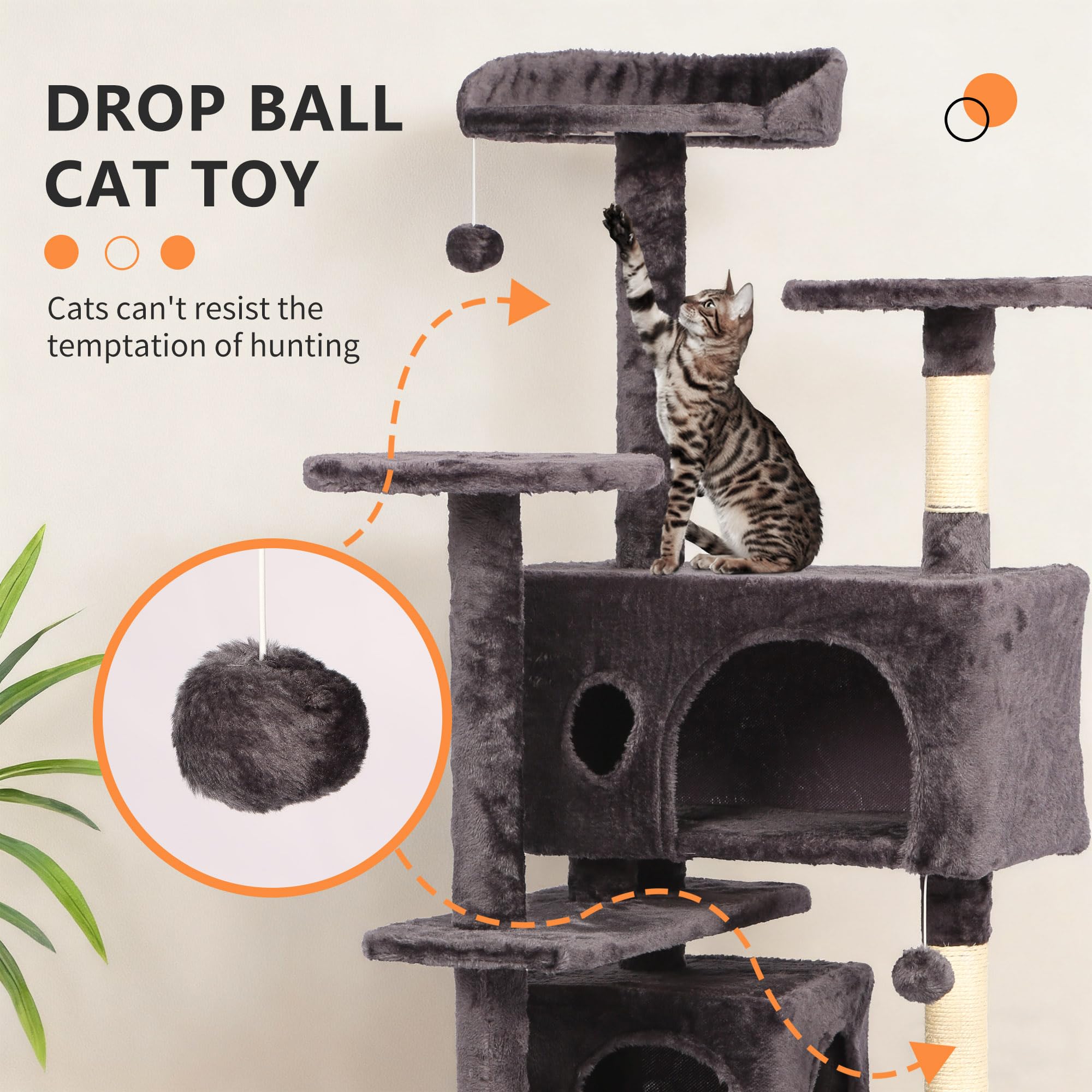 BestPet | 54 Cat Tree Tower | Purple Gray | Sturdy, Easy to Assemble, Multi-Level Activity Center with Sisal Scratching Posts, C