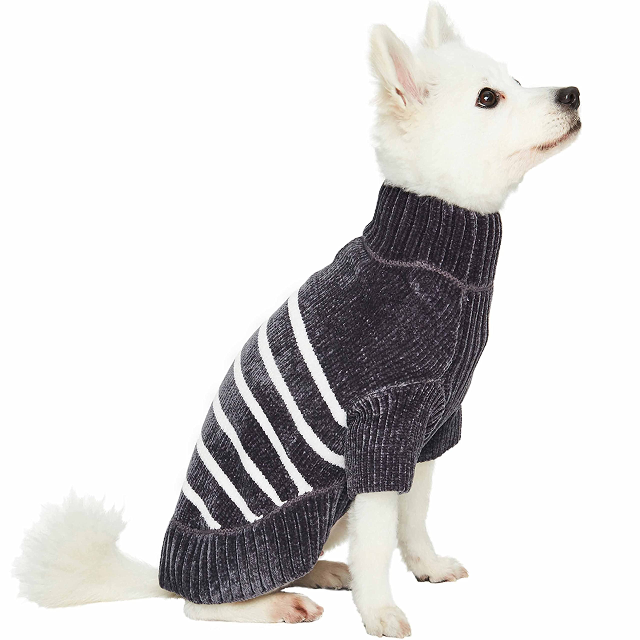 Blueberry Pet Cozy Soft Chenille Classy Striped Dog Sweater In Chic Grey, Back Length 10', Pack Of 1 Clothes For Dogs