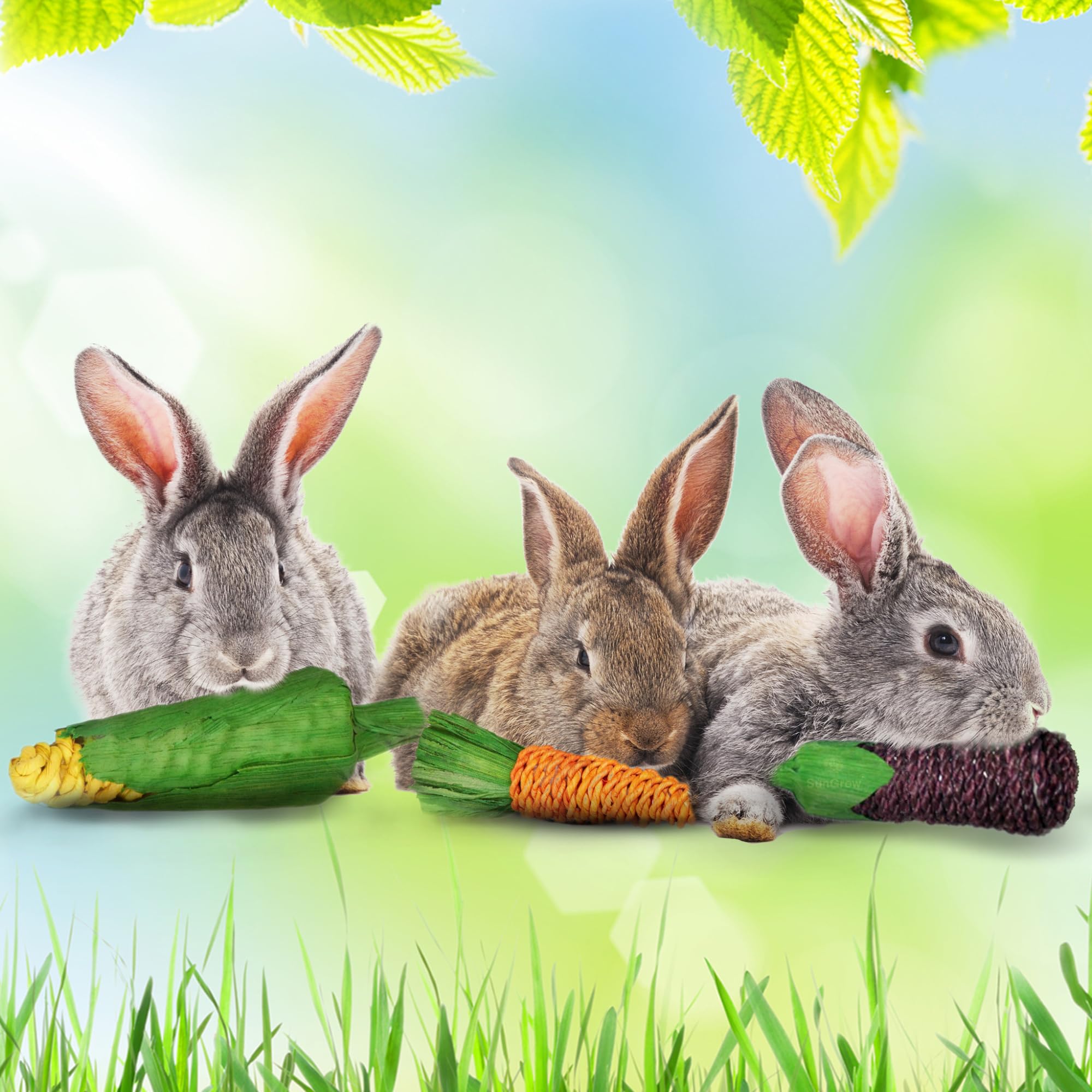 Sungrow Natural Veggie Chew Toys For Rabbits, 5.2 Inches, Woven With 100% Organic Material, Stimulate Your Bunny Rabbits, Bright