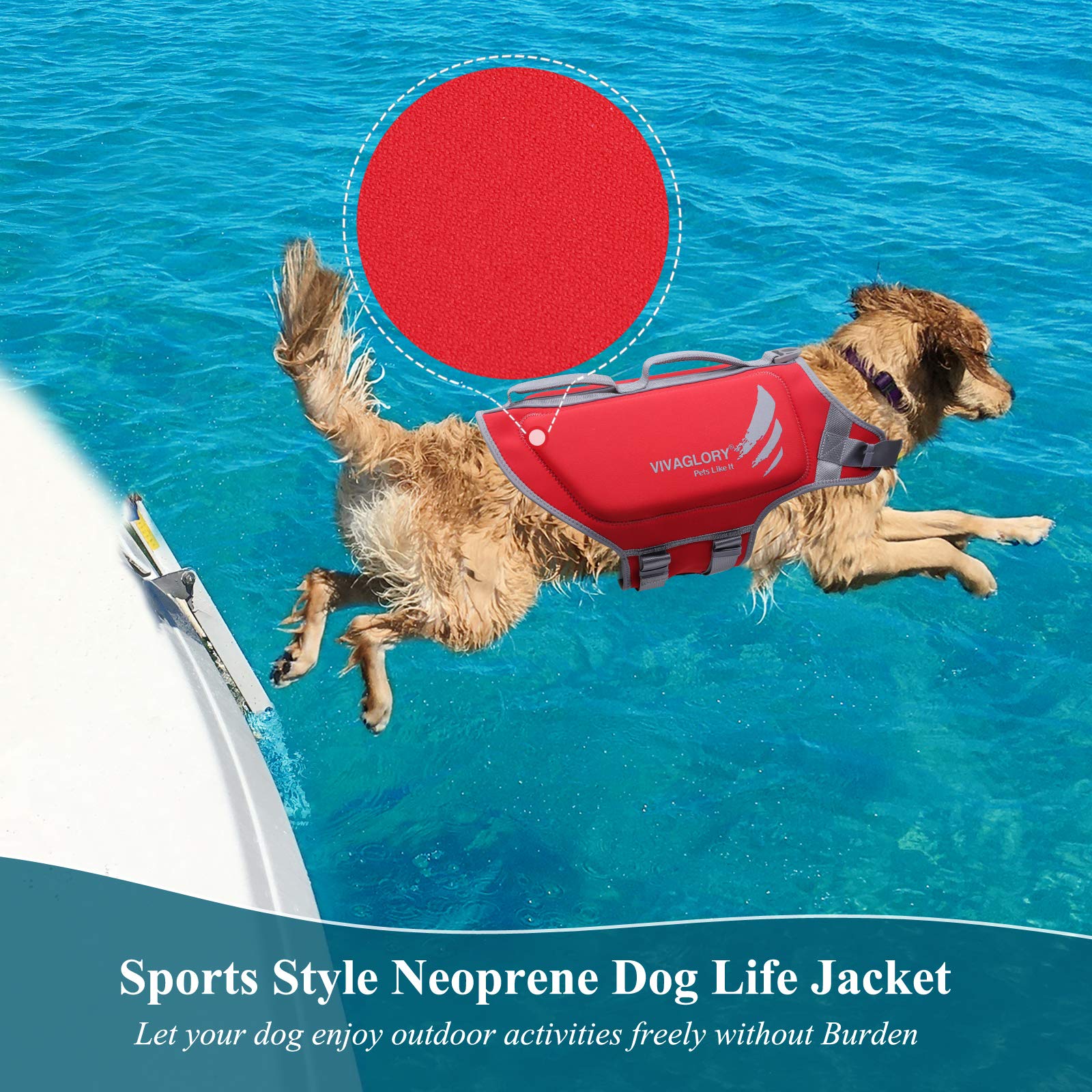 Vivaglory Dog Life Jacket, Dog Life Vest For Swimming & Boating, Neoprene, Red, Xlarge