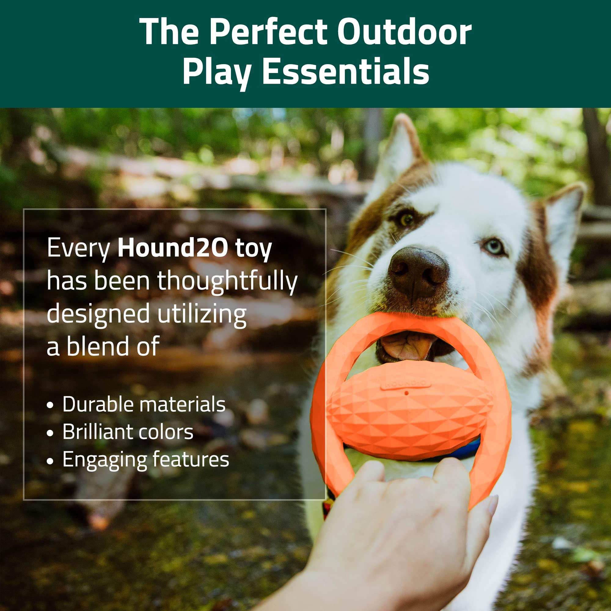 Playology Hound2O Tug Ball Dog Chew Toy - Durable Rubber, Orange, Non-Toxic, Floats, Easy to Clean for Outdoor Play