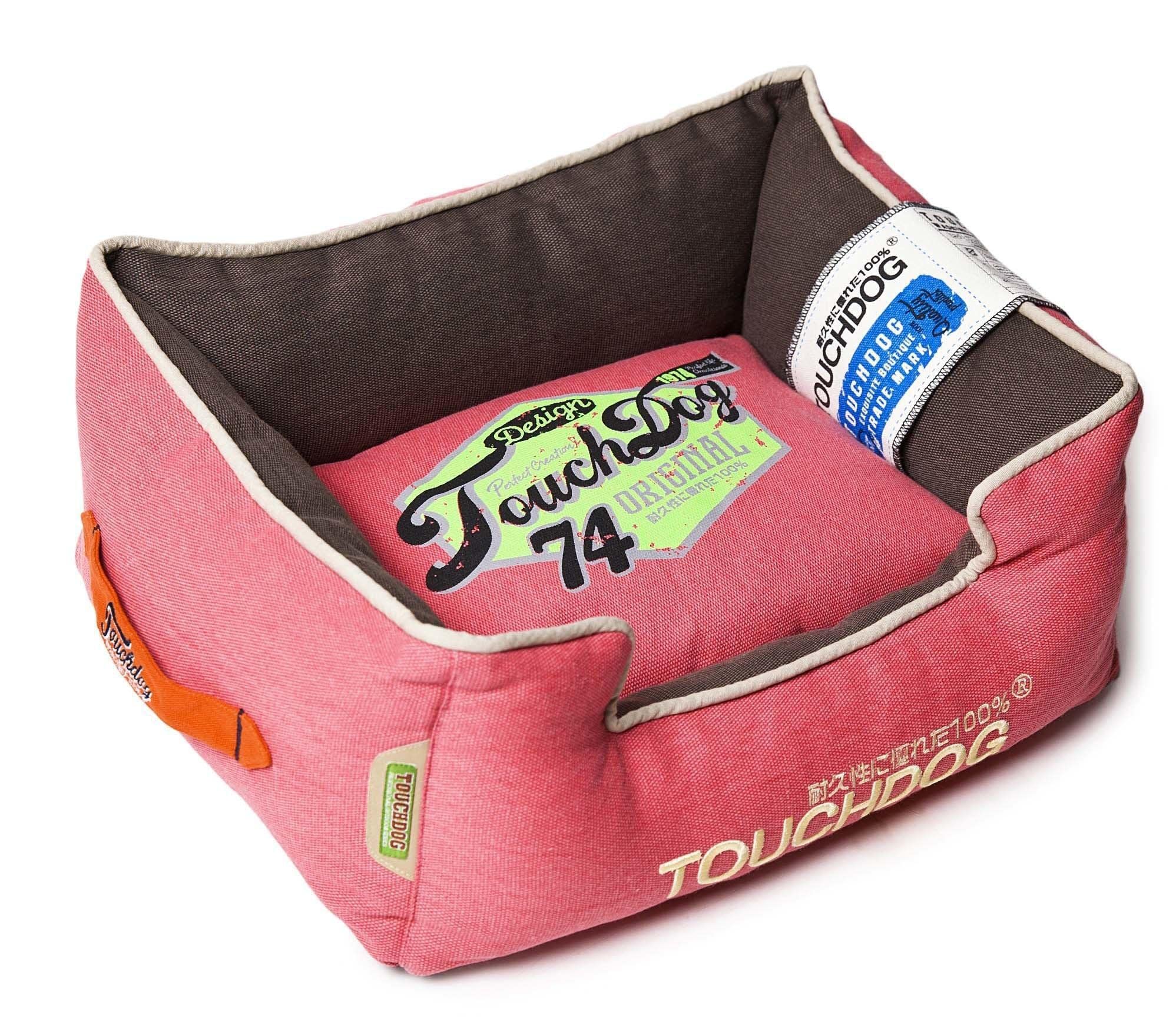 Touchdog Sporty Vintage Original Throwback Reversible Plush Rectangular Pet Dog Bed, Medium, Flamingo Pink, White