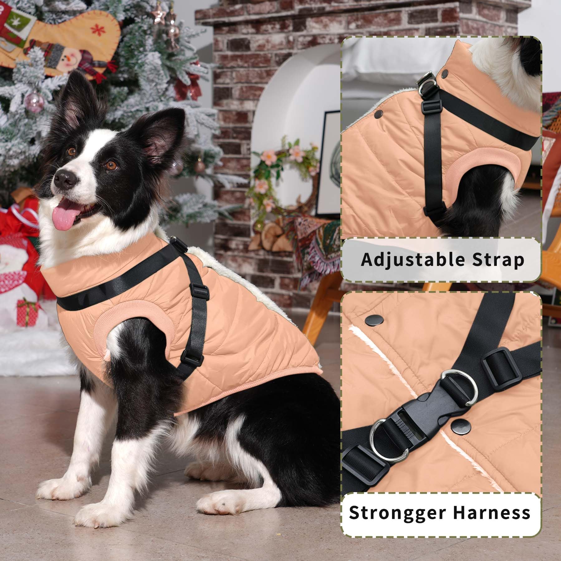 Joydaog Dog Jacket With Harness,Fleece Lined Warm Puppy Coat For Winter,Soft Windproof Small Dog Vest,Lightorange S