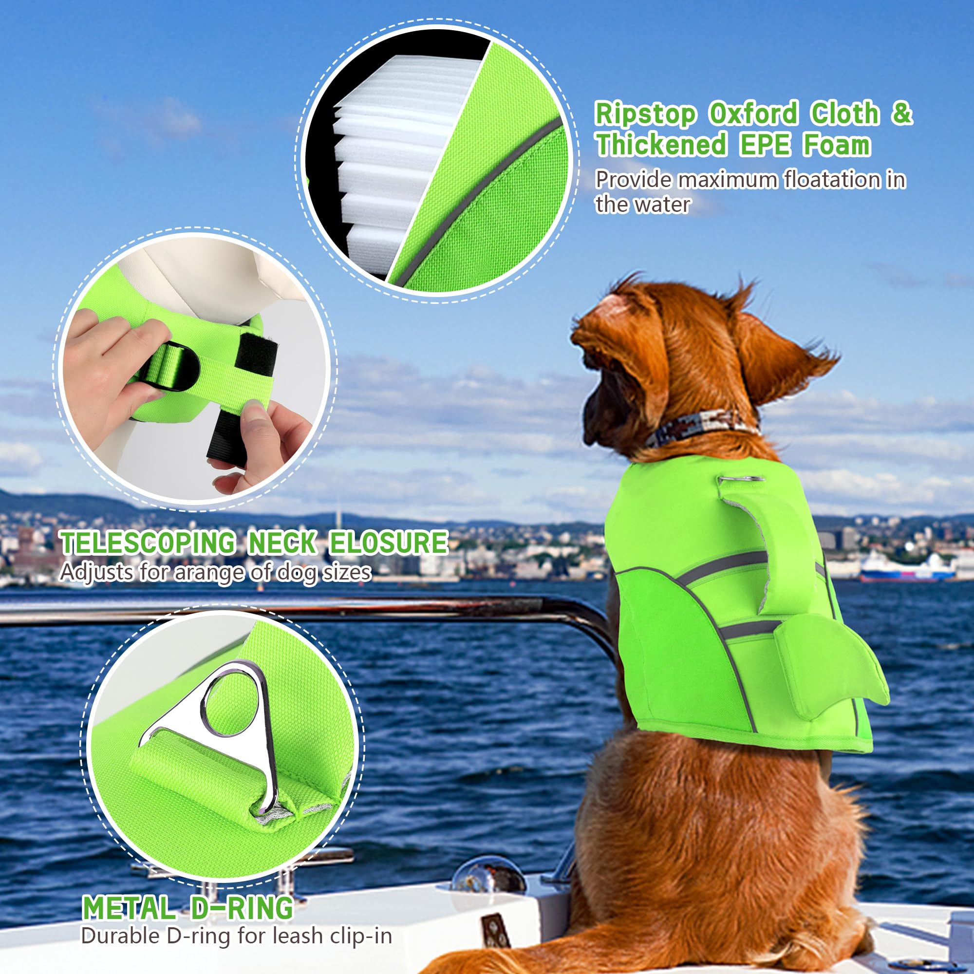 Yhomak Dog Life Jacket Shark, Reflective Dog Life Vest For Swimming Boating With Superior Buoyancy And Rescue Handle, Adjustable