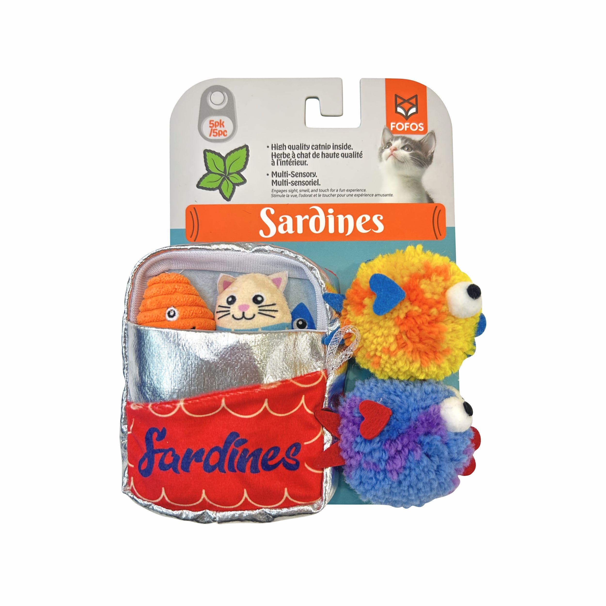 Barkbutler X Fofos Sardine Cat Toy 5Pk  Interactive Cat Toys Set With Catnip  Multicoloured