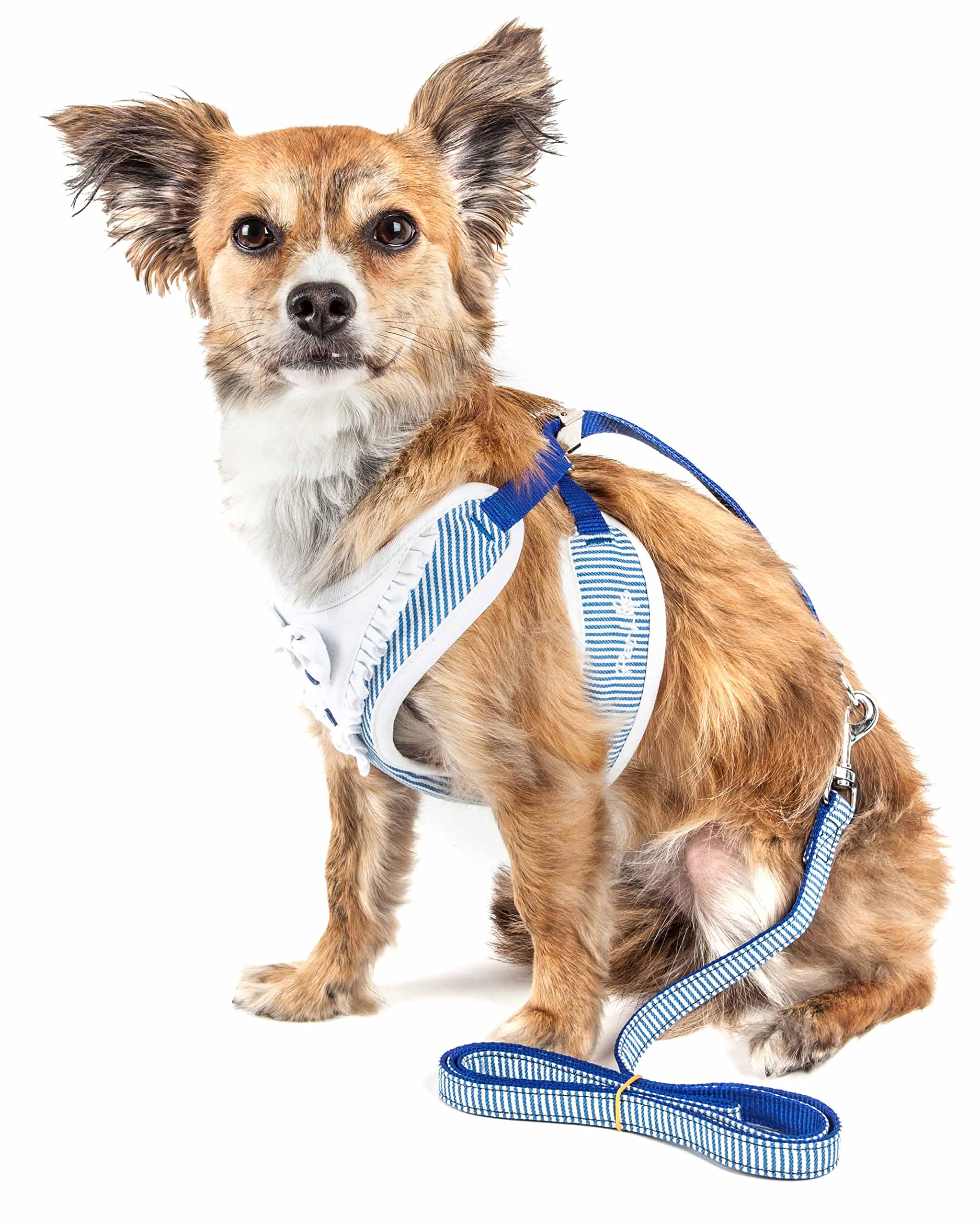 Pet Life ® Luxe Collection Spawling 2-In-1 Dog Harness And Leash With Ruffled Pet Collar And Fashion Dog Bowtie - Pet Harness And Dog Costume With Reversible Mesh And Alloy Dog Leash Attachments