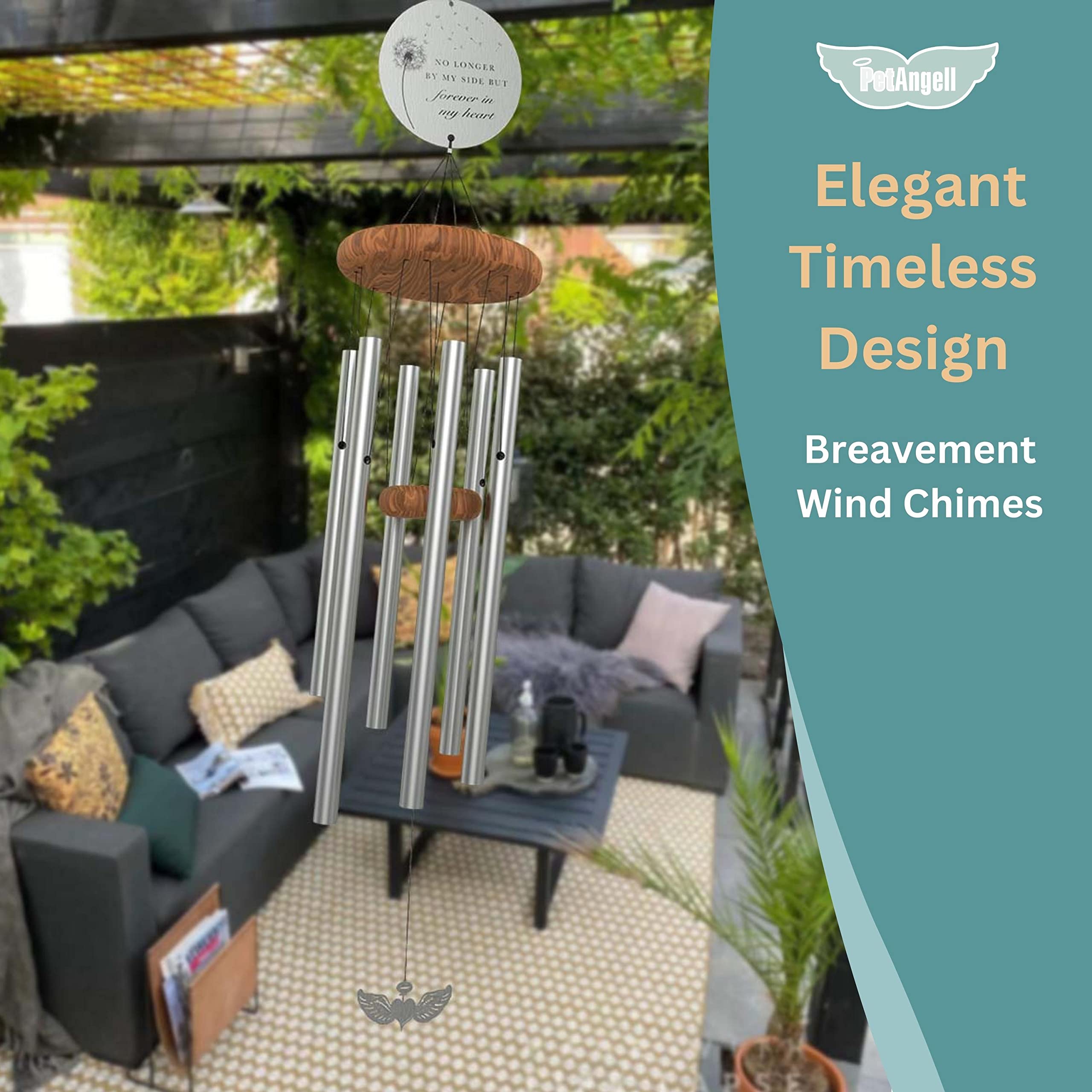 Sympathy Memorial Wind Chimes for Loss of Loved One - Large 26 Silver Bereavement Gift for Outdoors, in Memory of Mother, Father