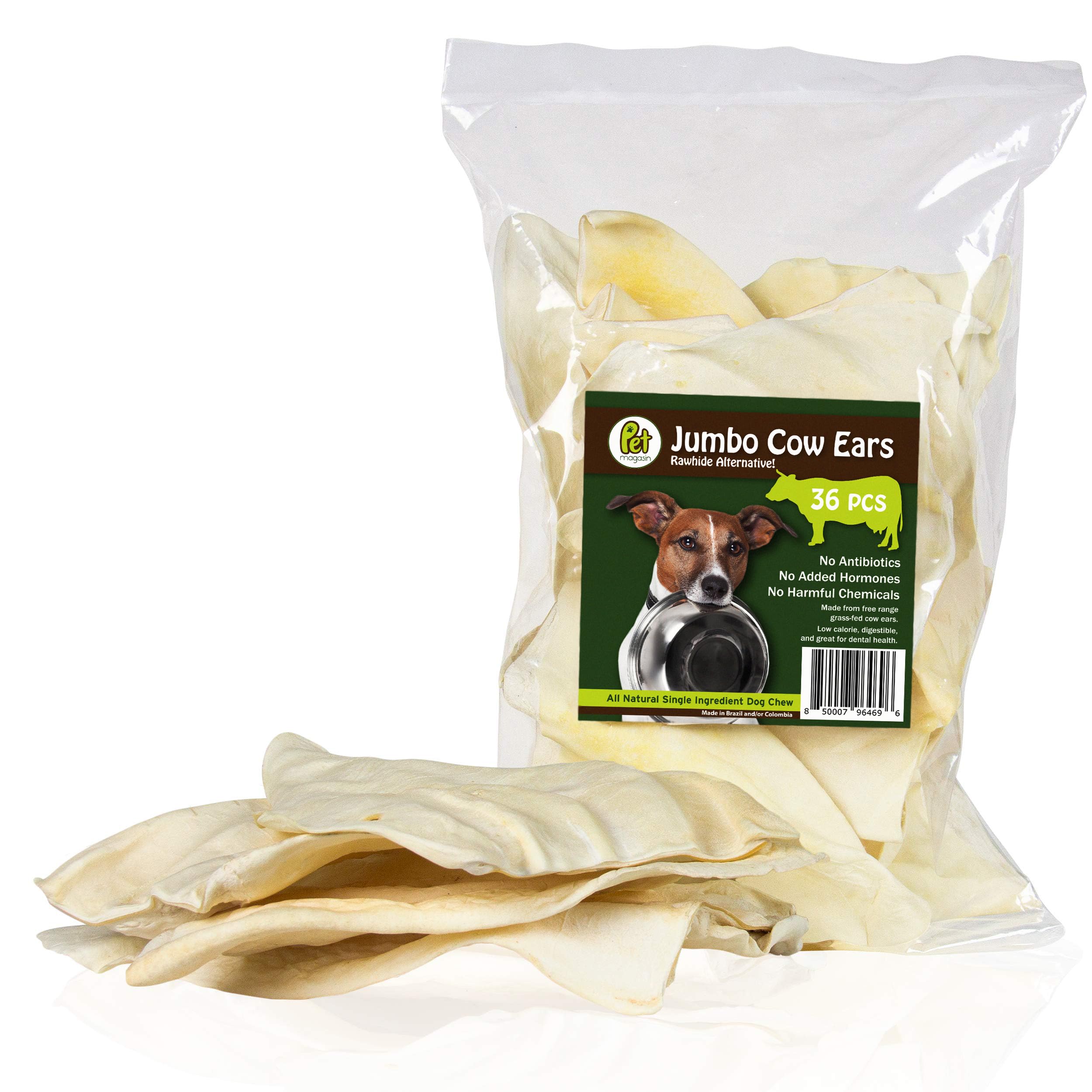 PET MAGASIN Premium Natural Jumbo Cow Ears - Original 12-Pack Dog Treats, Long-Lasting Super Chew, FDA Registered Facility