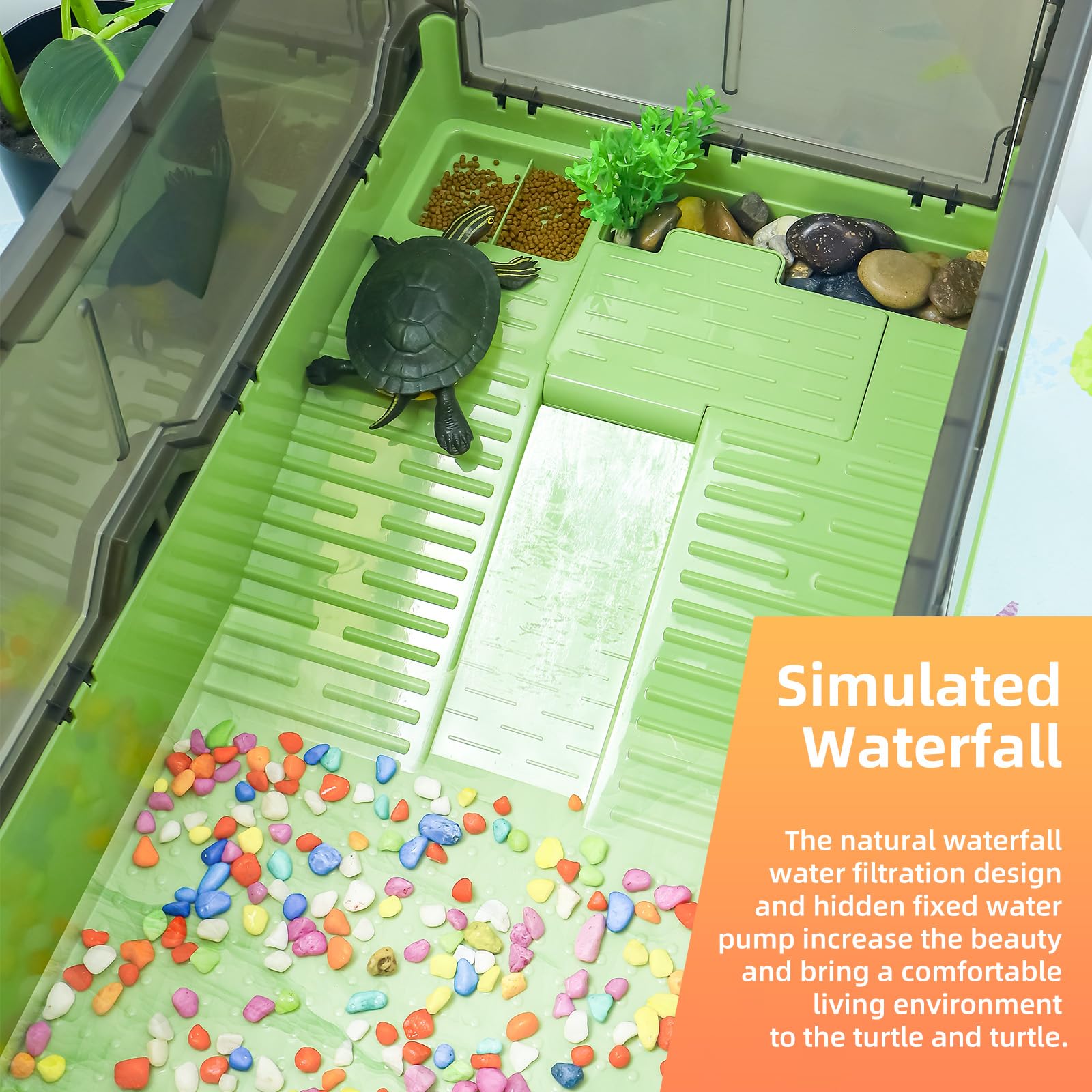 Turtle Habitat Tank Kit- Fresh Filtration, Waterplay Fun, Diverse Living, Heat Lamp, Water Pump And Convenient Water Changes In