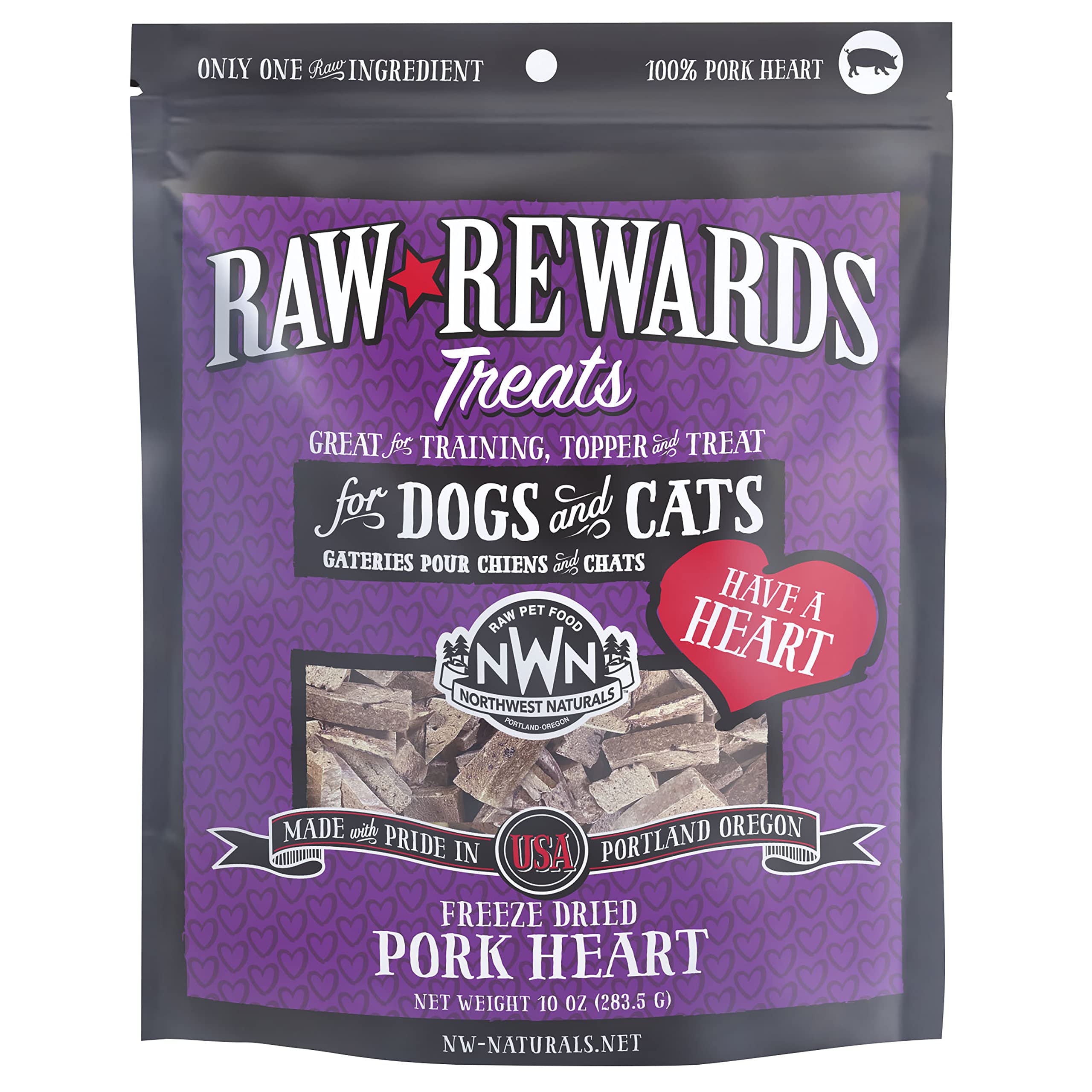 Northwest Naturals Raw Rewards Freeze-Dried Pork Heart Treats for Dogs and Cats - Bite-Sized Pieces - Healthy, 1 Ingredient, Hum