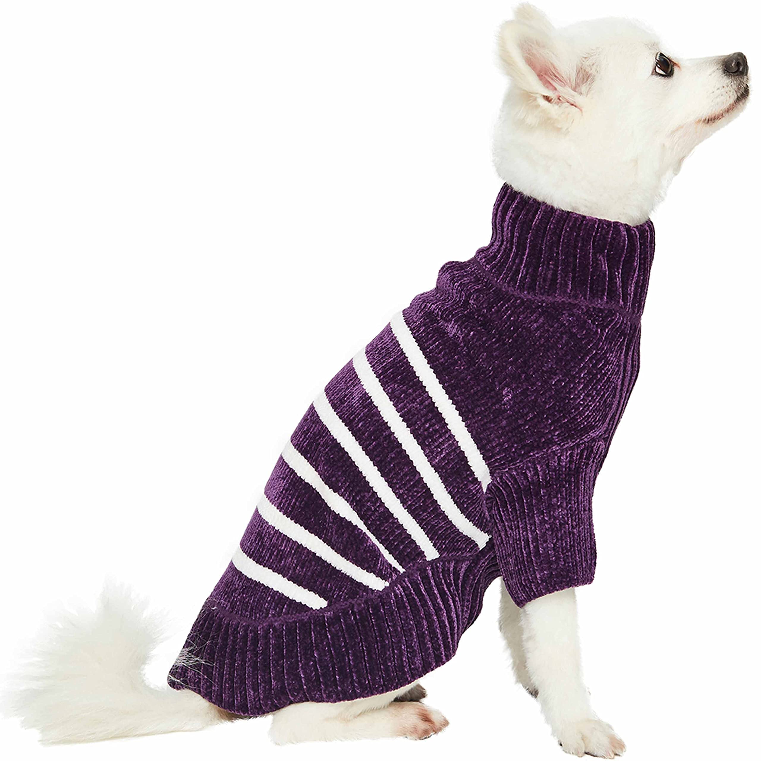 Blueberry Pet Cozy Soft Chenille Classy Striped Dog Sweater In Dark Plum, Back Length 10', Pack Of 1 Clothes For Dogs