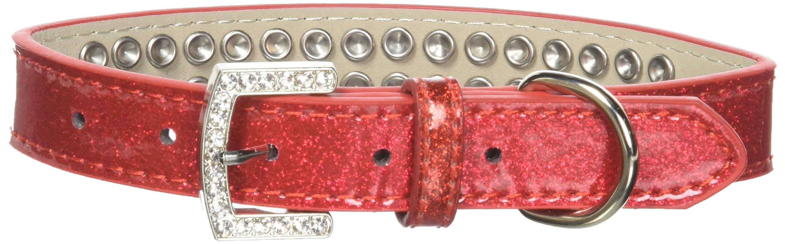 Dog, Puppy & Pet Ice Cream Collar, Two Row Bright Pink Crystal Rimsets - 16 - Red