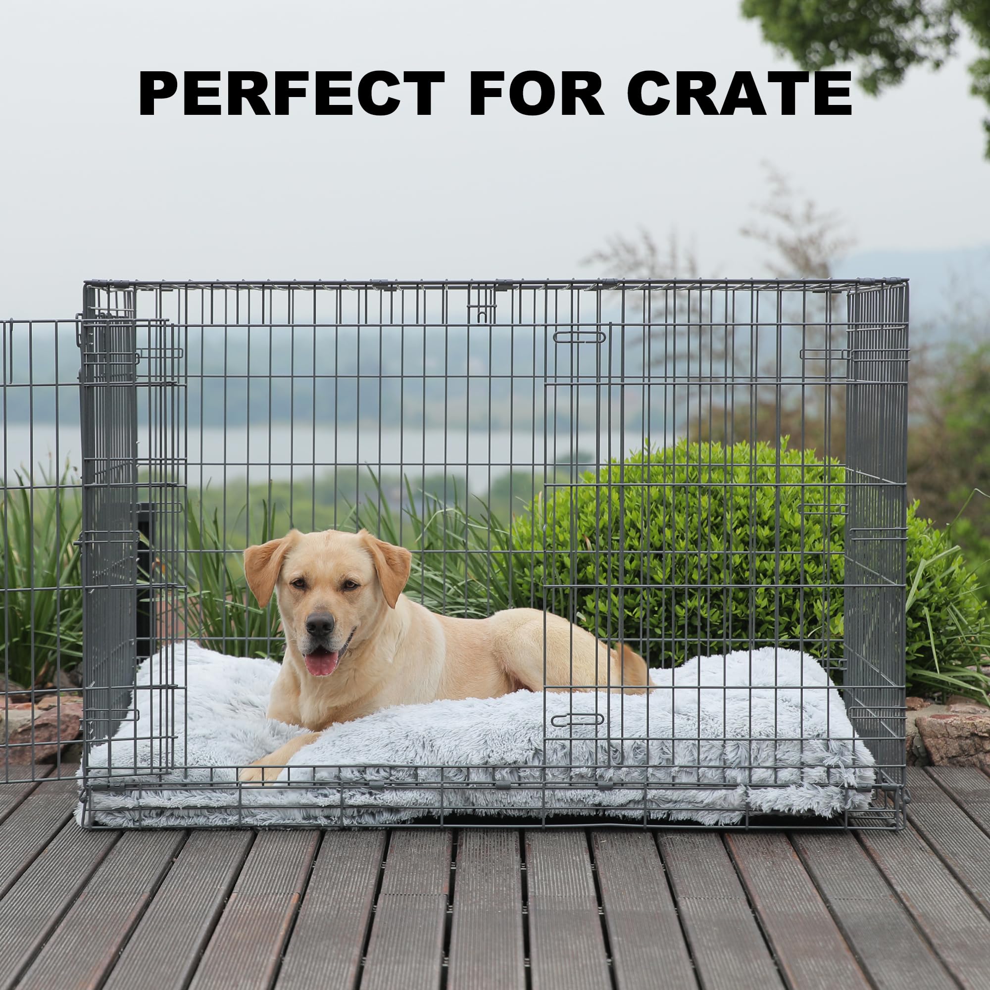 Bedfolks Plush Dog Crate Pad, Washable Faux Fur Kennel Bed For Xxl Dogs, Waterproof, 47''X29'', Grey