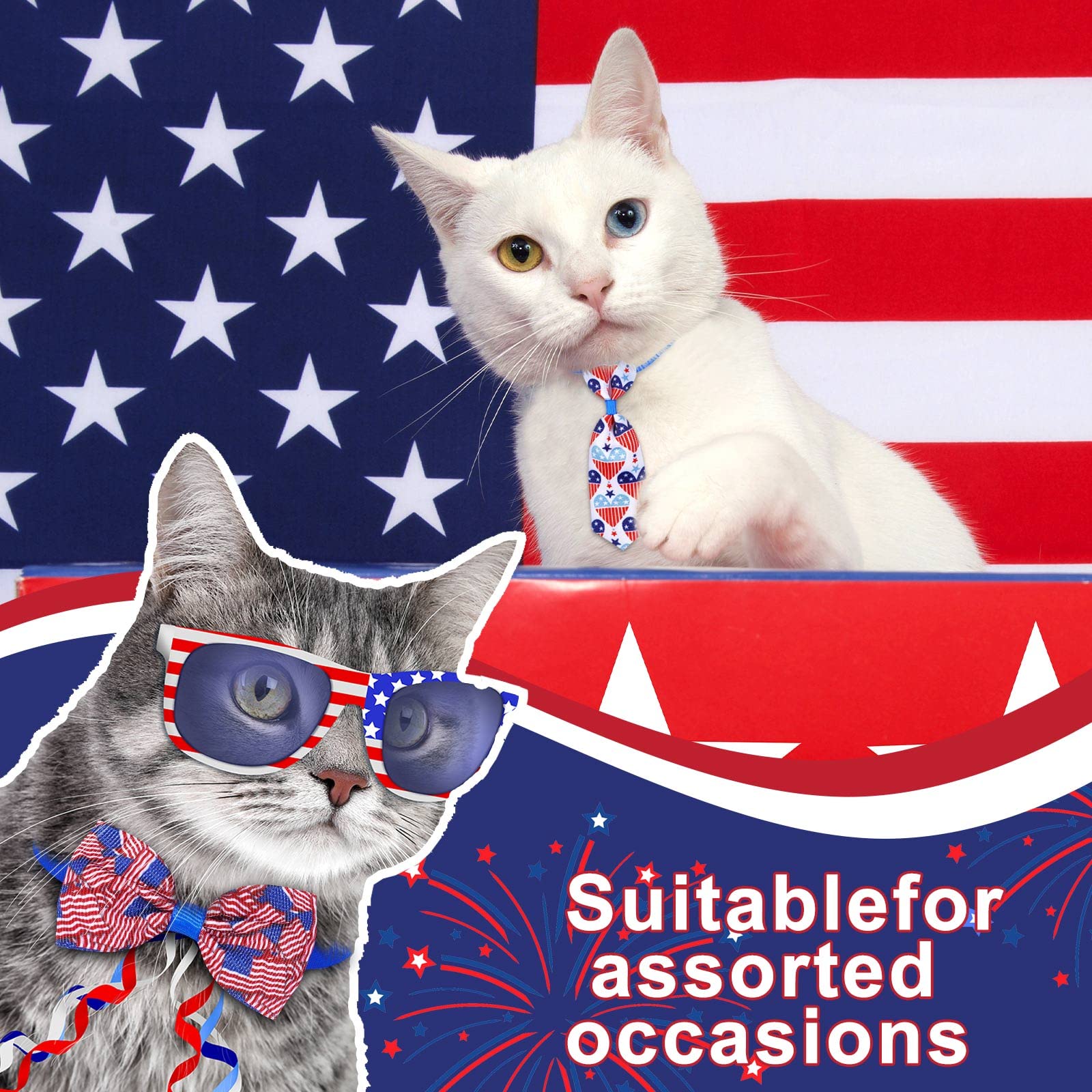 Eccliy 120 Pcs 4Th Of July Dog Bow Ties Collars For Dogs Patriotic Dog Collars Independence Day Dog Bow Tie Collar Adjustable Do