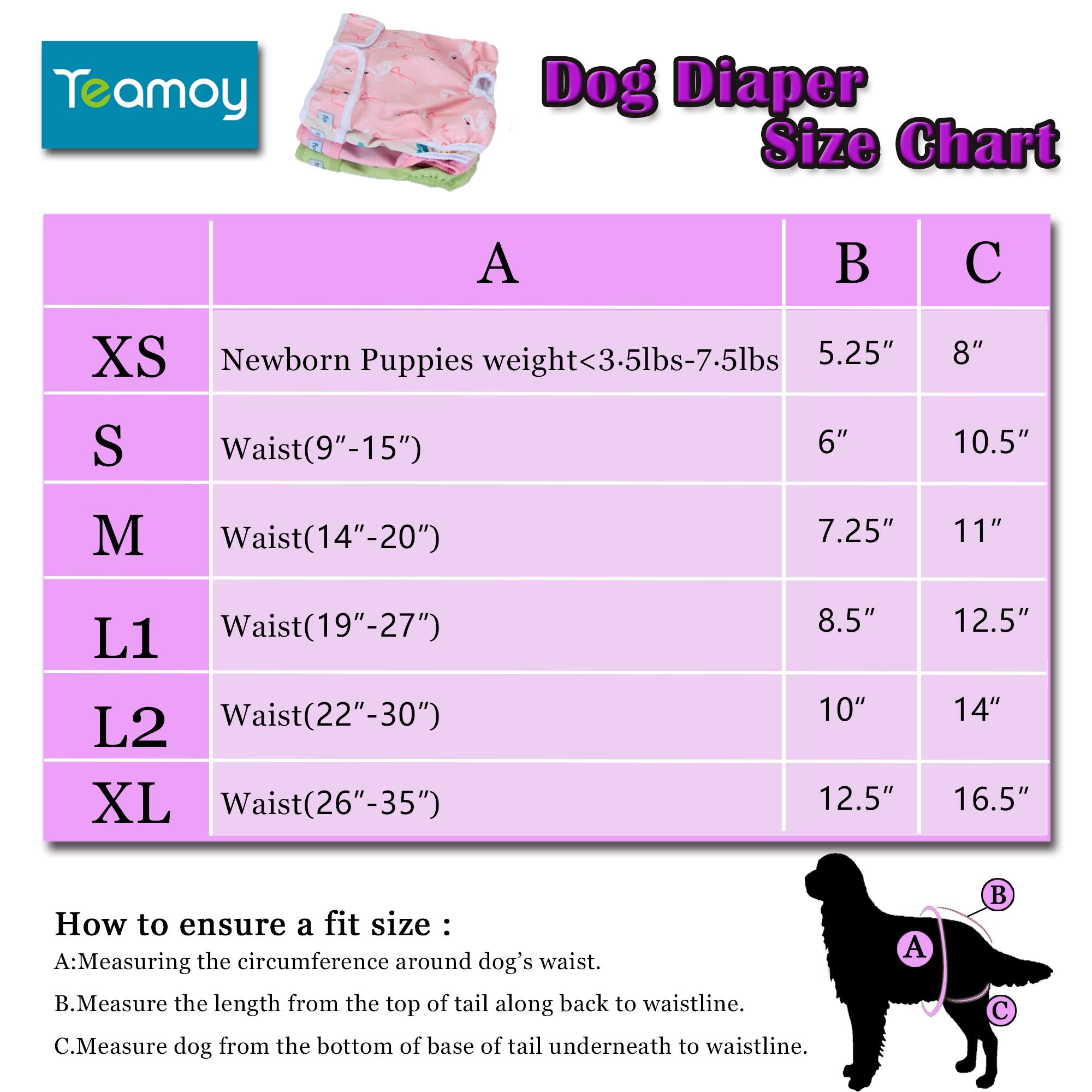 Teamoy Washable Female Dog Diapers (Pack Of 4), Reuable Doggie Diapers Wraps For Female Dogs, L2