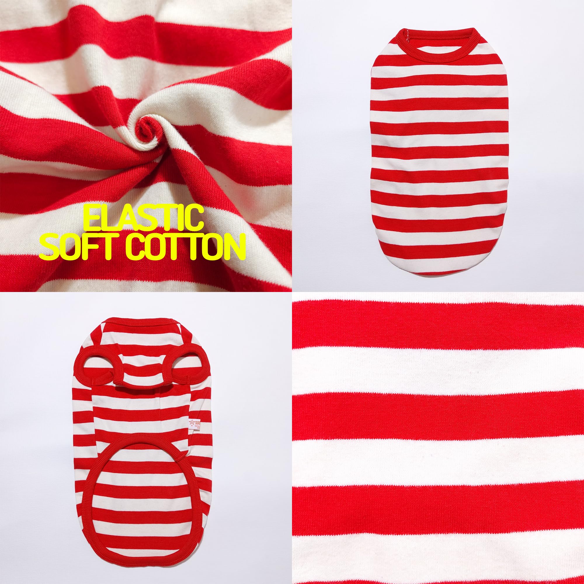 D Doggy Star Dachshund Clothes For Dogs Mini And Adults T Shirts (L,Stripe Red/Ivory)