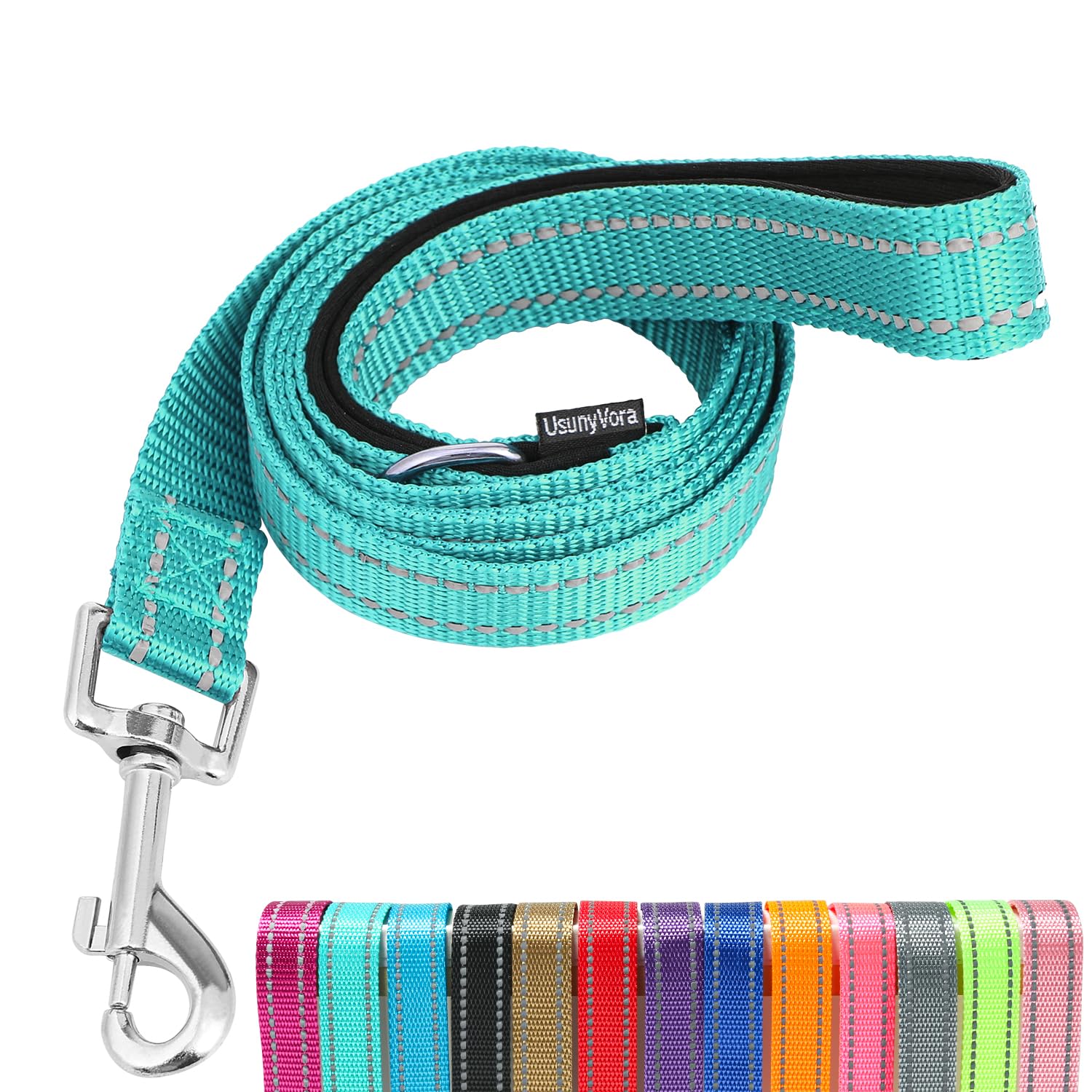 Usunyvora Reflective Nylon Dog Leash For Walking,Strong Dog Leash With Padded Handle For Small And Medium Dogs,4 Ft,Turquoise