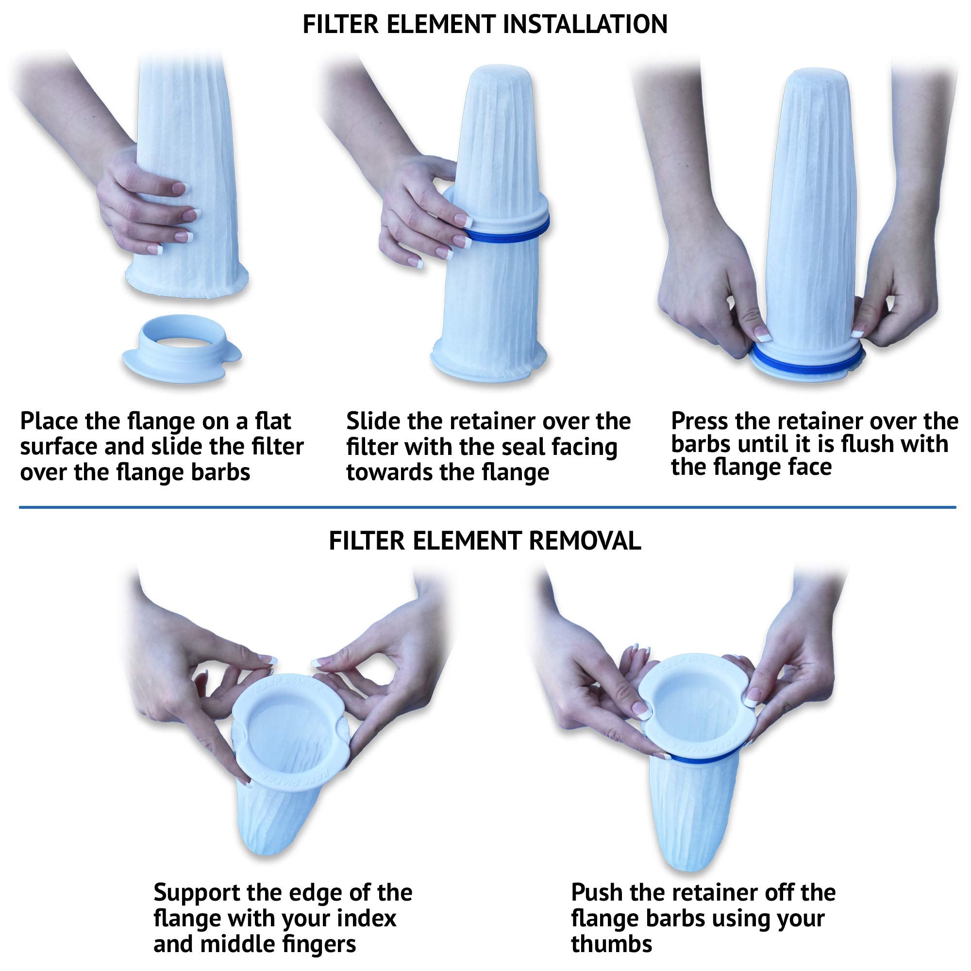 Reef Diaper Disposable Filter Socks, Replaces Standard 4' Felt Socks, Freshwater And Saltwater Compatible, Starter Kit Includes 2Ea Flange Assemblies & 10Ea Filter Elements