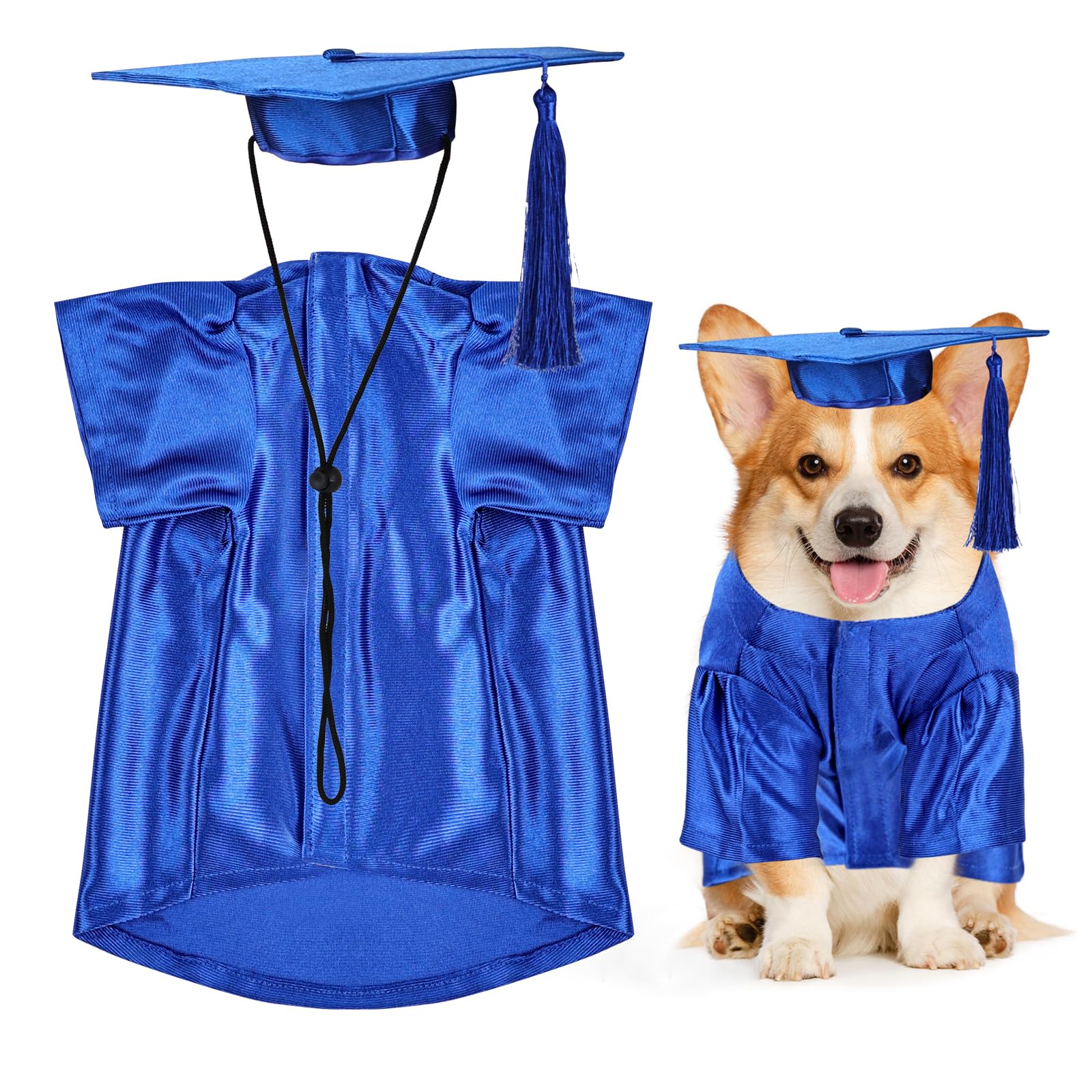 Dog Graduation Cap And Gown, Dogs Cats Graduation Holiday Halloween Costume Accessory(Blue,Medium)