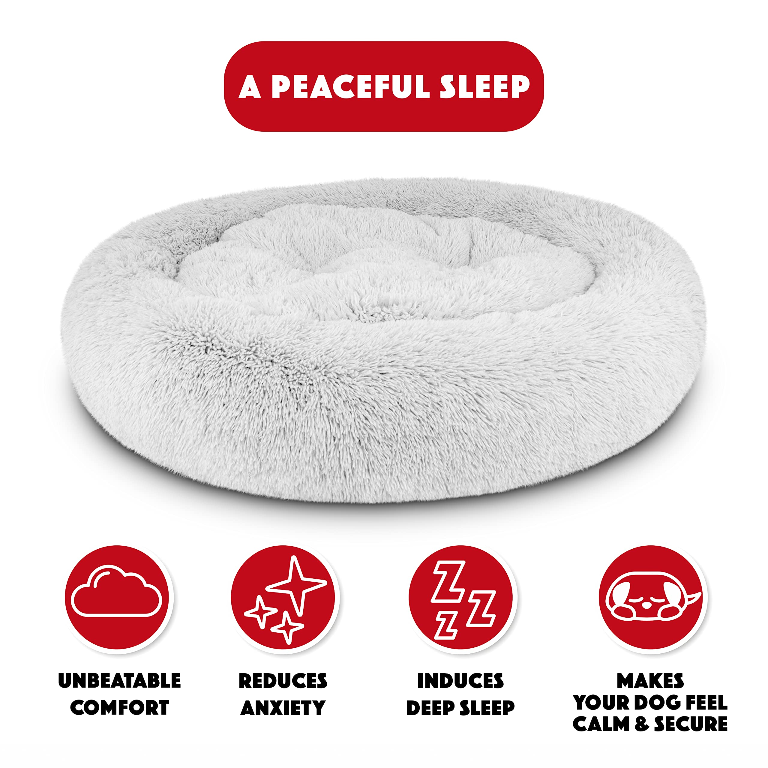 The Dogs Balls Sound Sleep Donut Dog Bed, Ice White Fur XL, Veterinary Approved