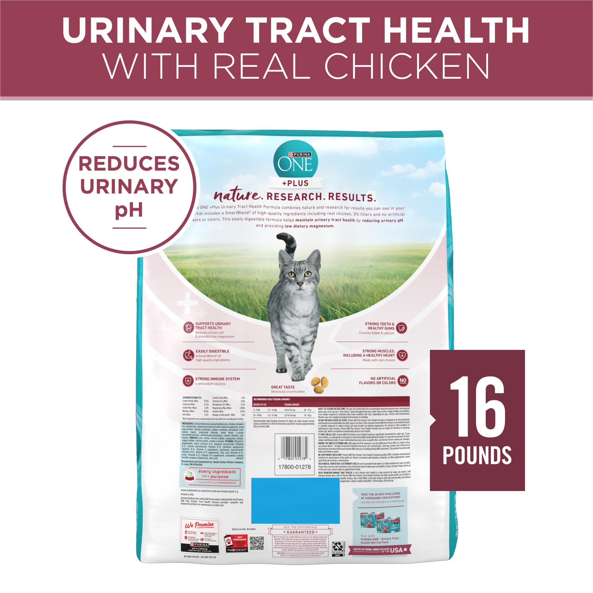 Purina ONE High Protein Dry Cat Food, +Plus Urinary Tract Health Formula - 16 lb. Bag