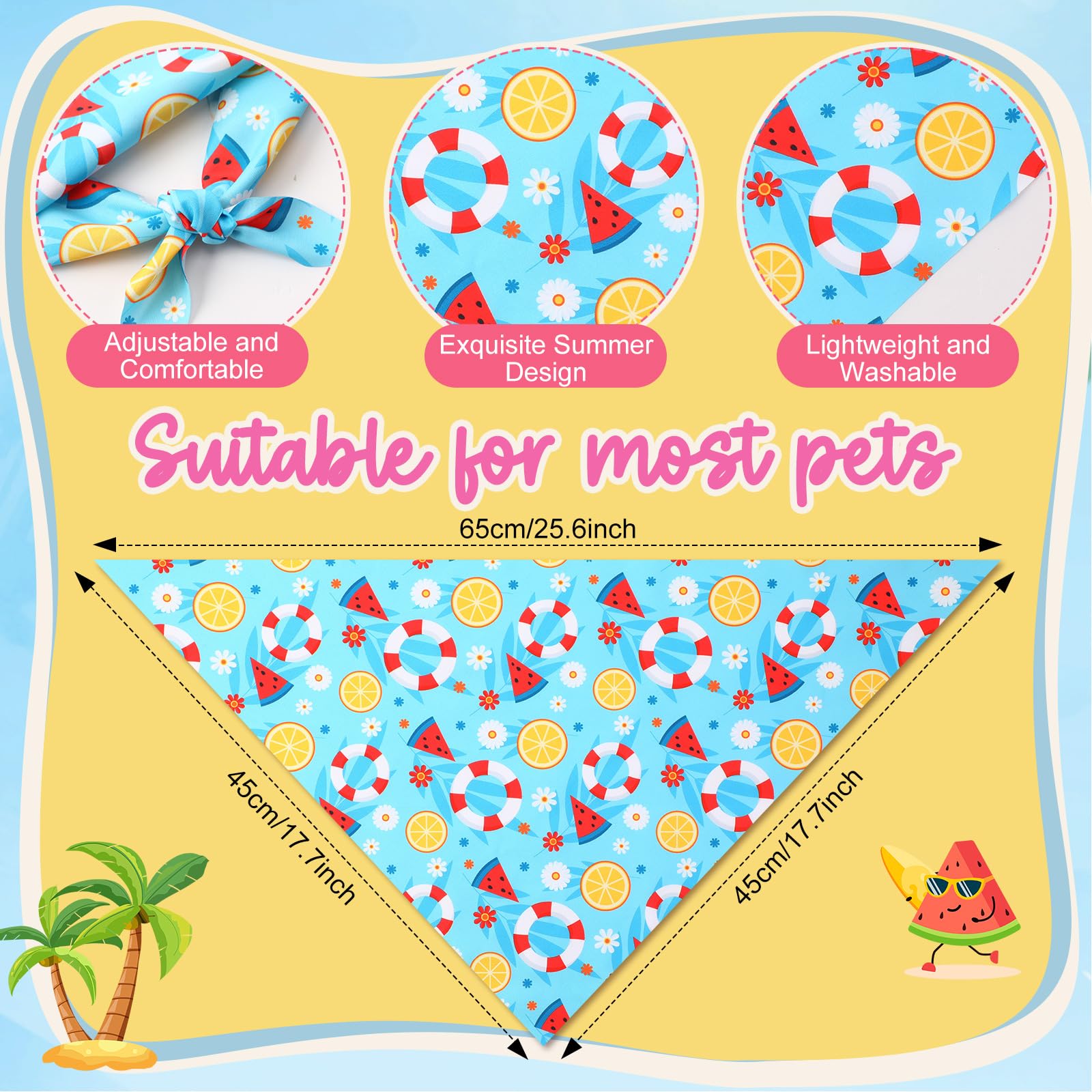 Preboun 50 Pcs Summer Bandanas Dogs Bulk Hawaiian Dog Bandanas Fruit Kerchief Set For Summer Puppy Small Medium Large Pets Costu