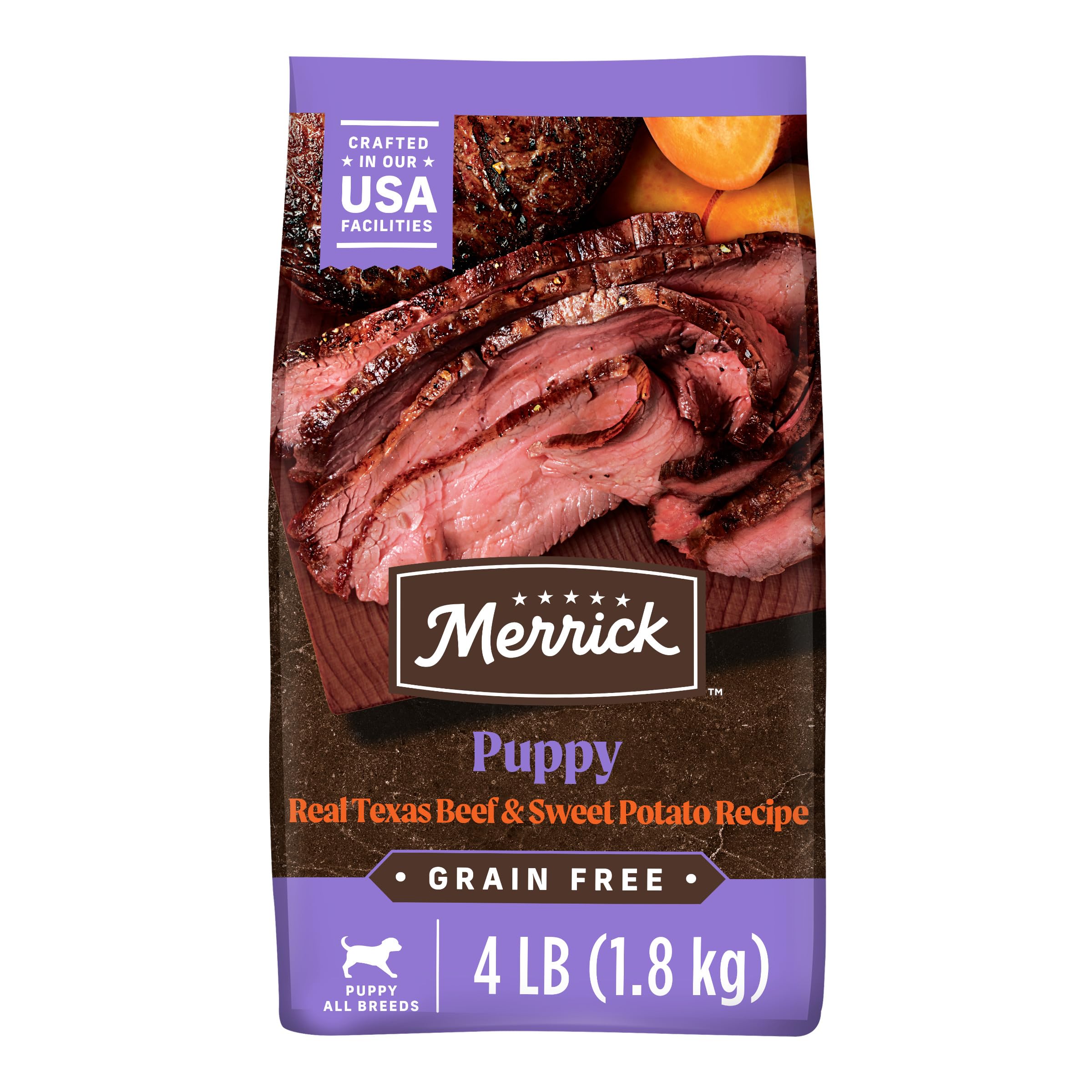 Merrick Premium Grain Free Dry Puppy Food, Wholesome And Natural Kibble With Real Texas Beef And Sweet Potato - 4.0 lb. Bag
